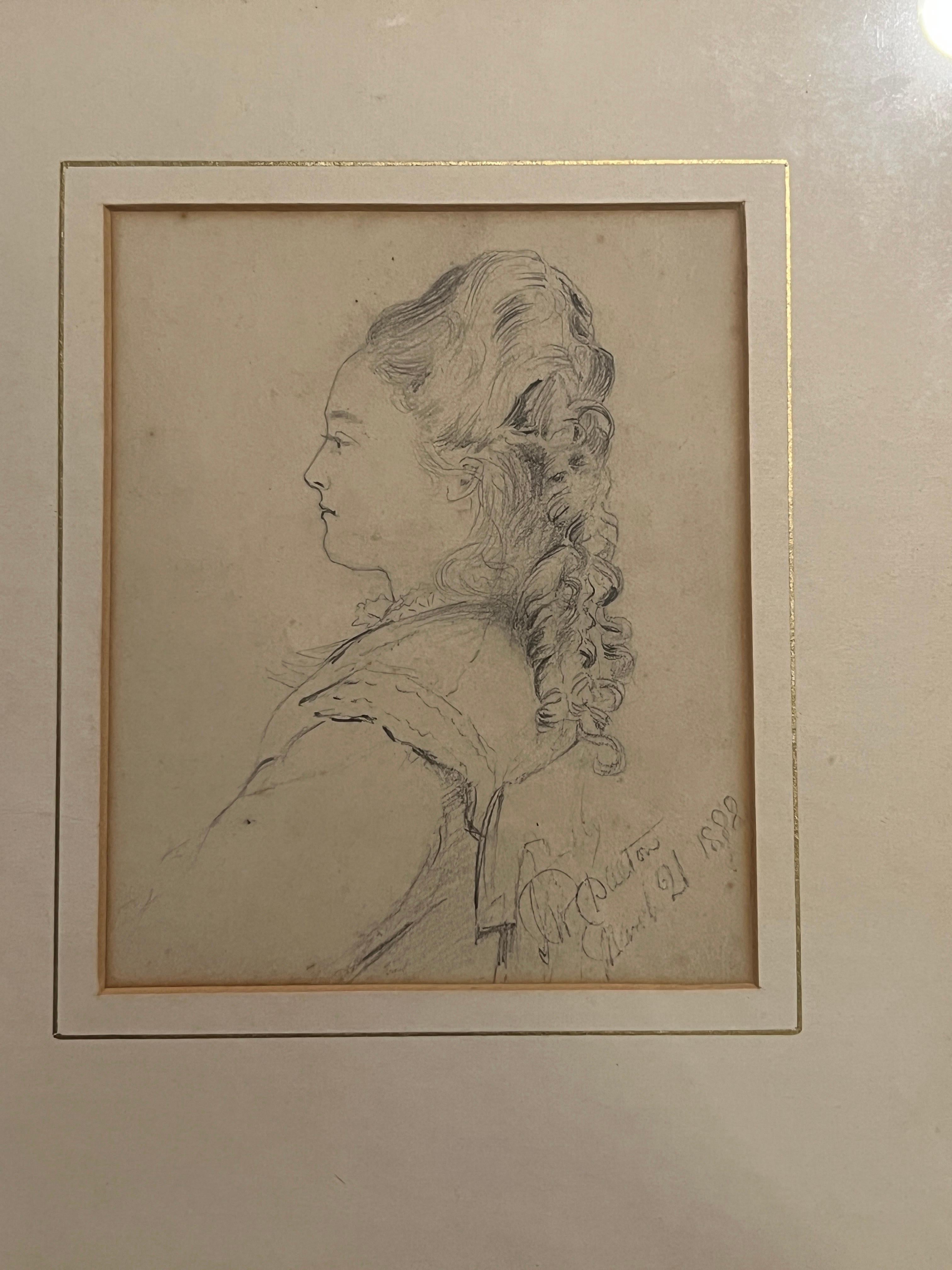 19th Century, American Pencil Drawing of Ann Eugene Dalton Circa 1888. In Good Condition For Sale In Atlanta, GA