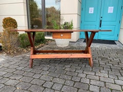19th Century American Pine Sawbuck Dining Table or Console with Drawer