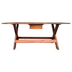 19th Century American Pine Sawbuck Dining Table or Console with Drawer