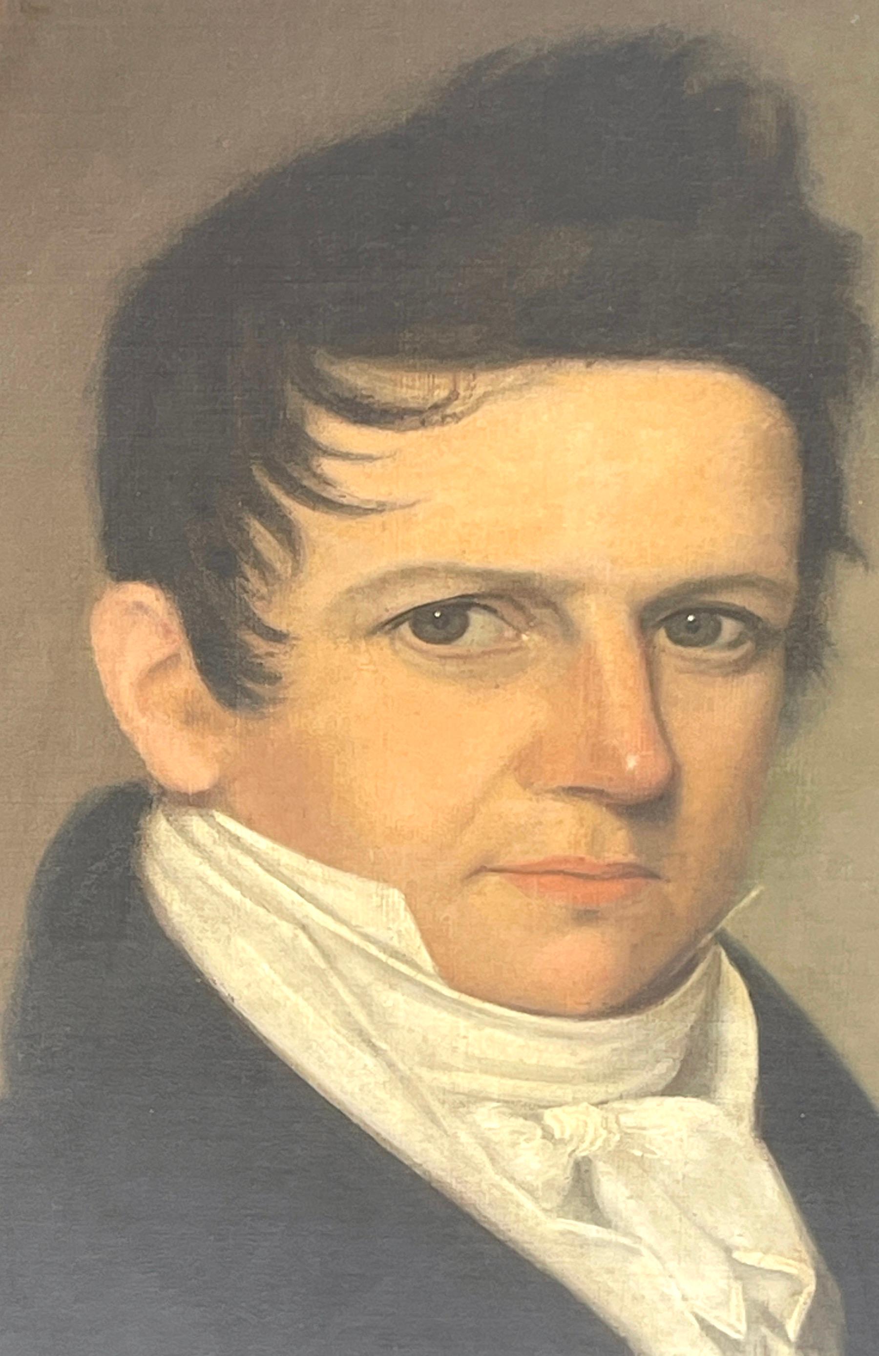 Hand-Painted 19th Century American Portrait of Joseph Stringham For Sale