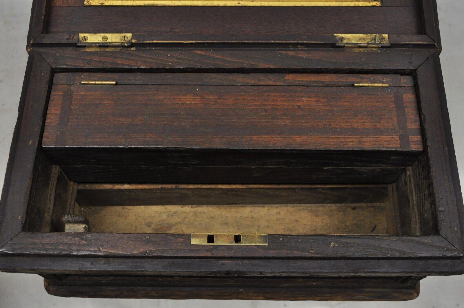 19th Century American Primitive Distressed Solid Wood Machinist Tool Box Storage For Sale 1