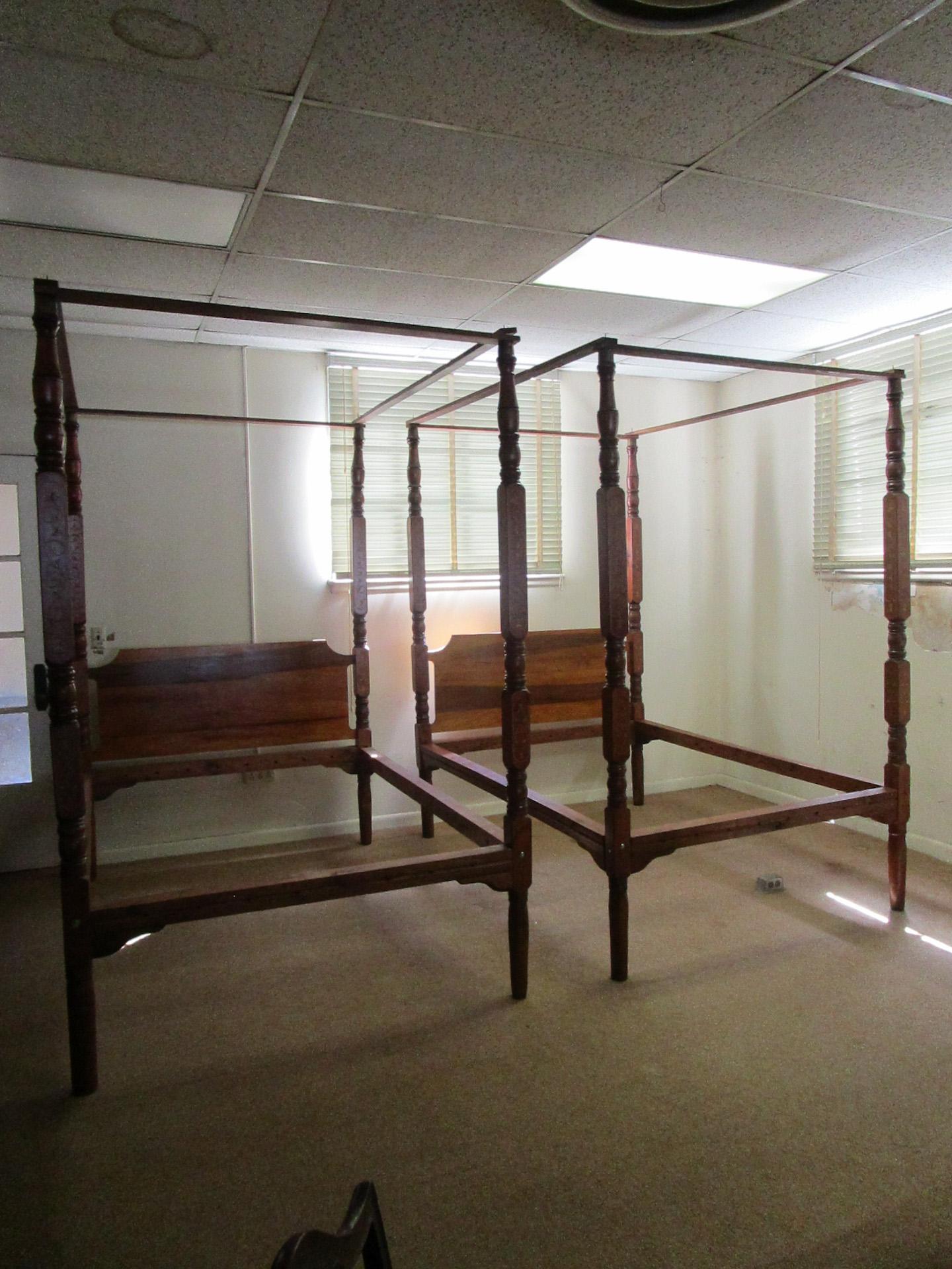 19th Century American Primitive Double Bed Pair with Canopies 3