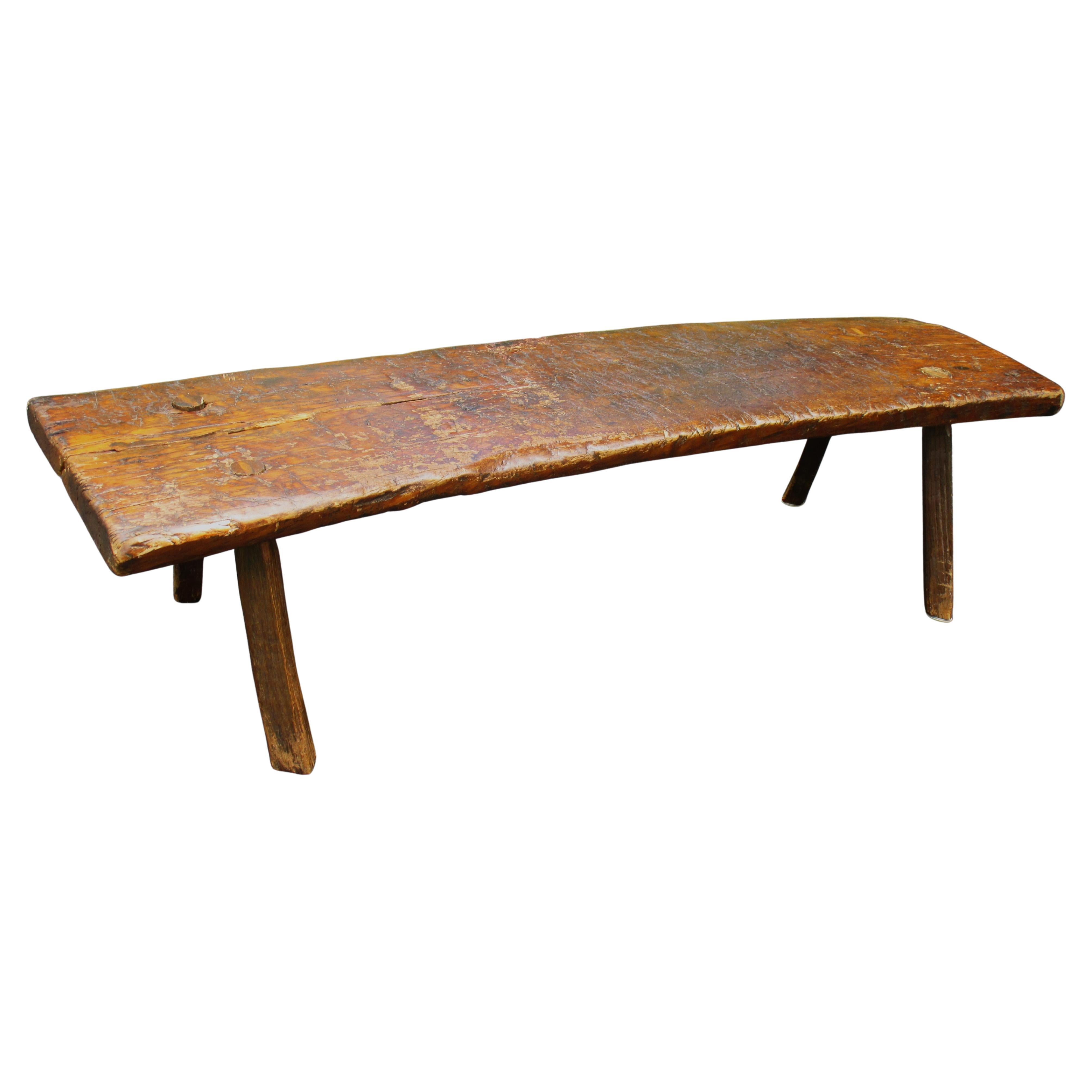 Wood 19th Century American Primitive Slab Bench For Sale