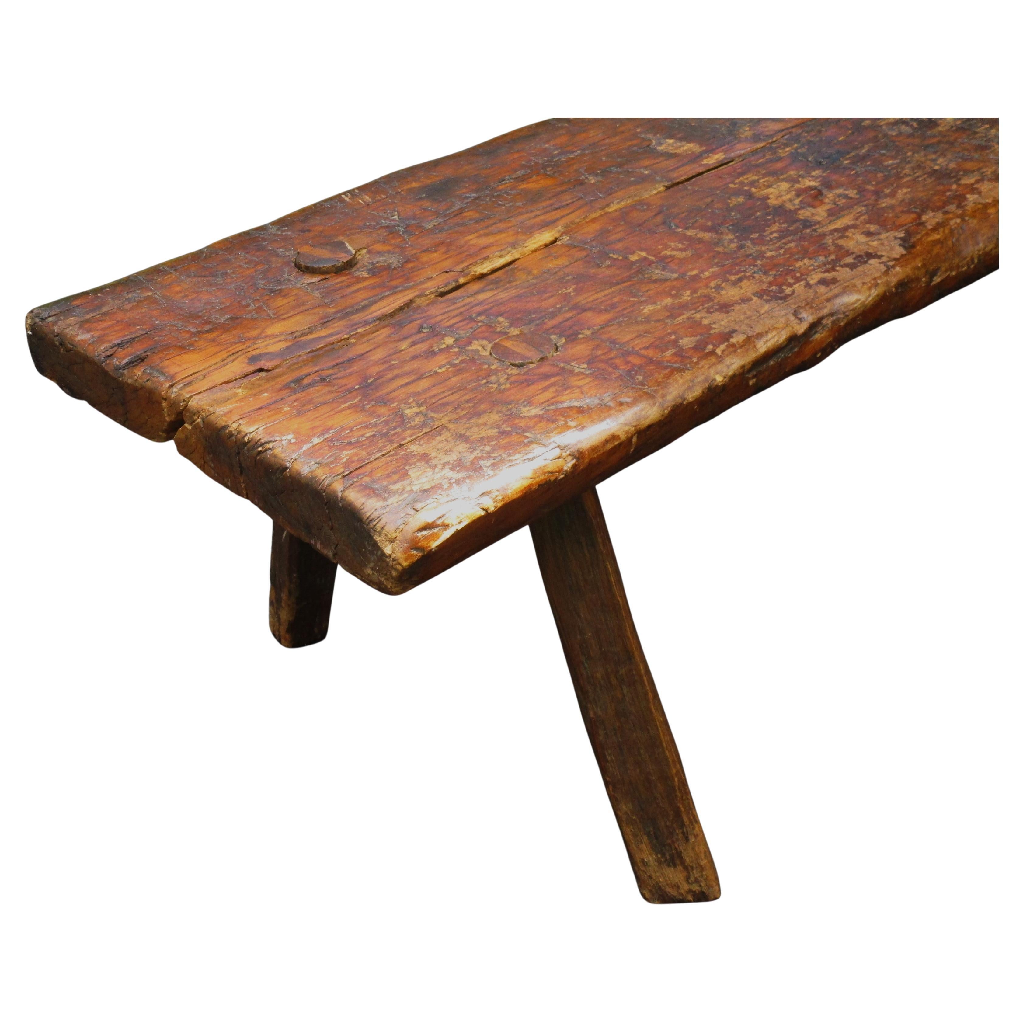 19th Century American Primitive Slab Bench For Sale 1