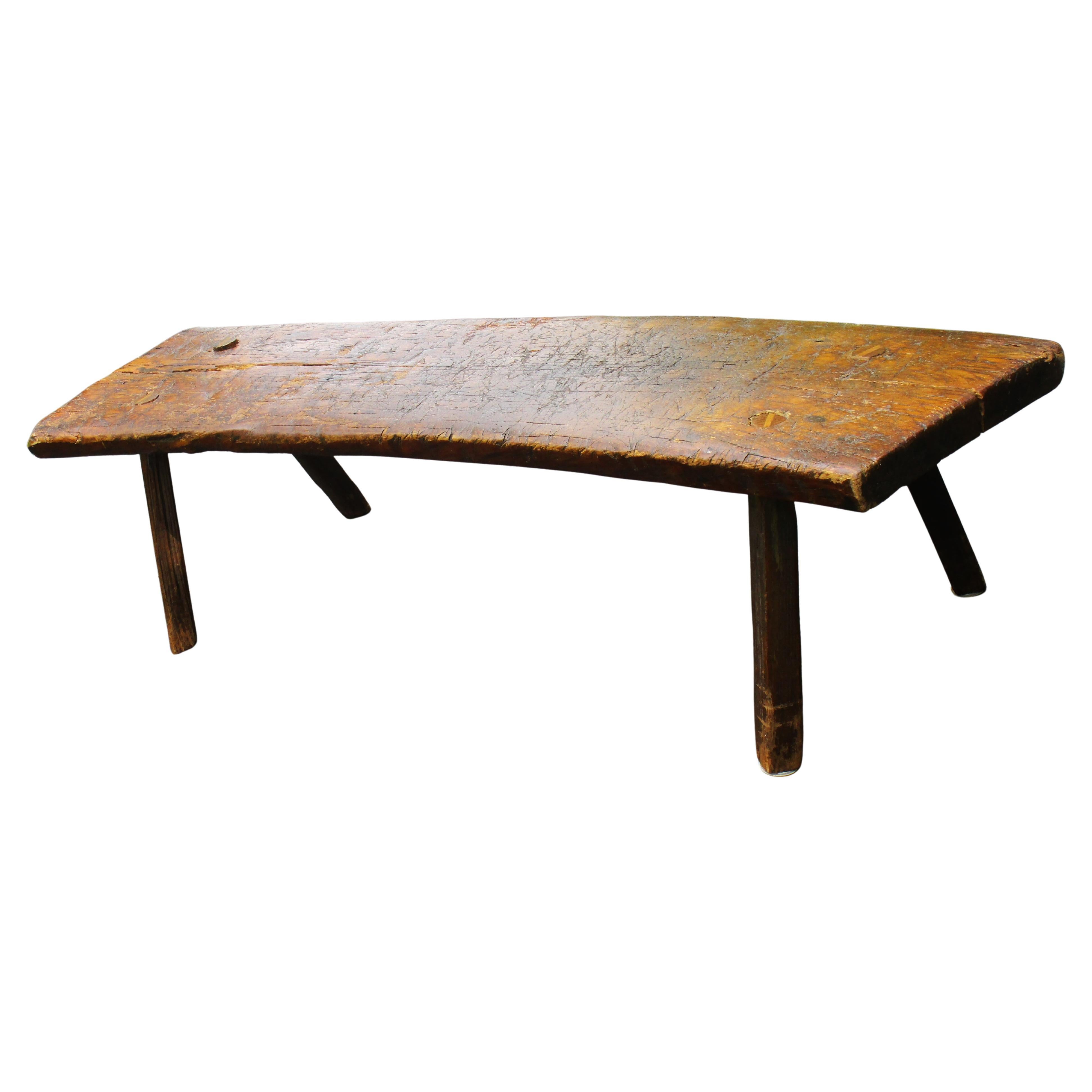 19th Century American Primitive Slab Bench For Sale
