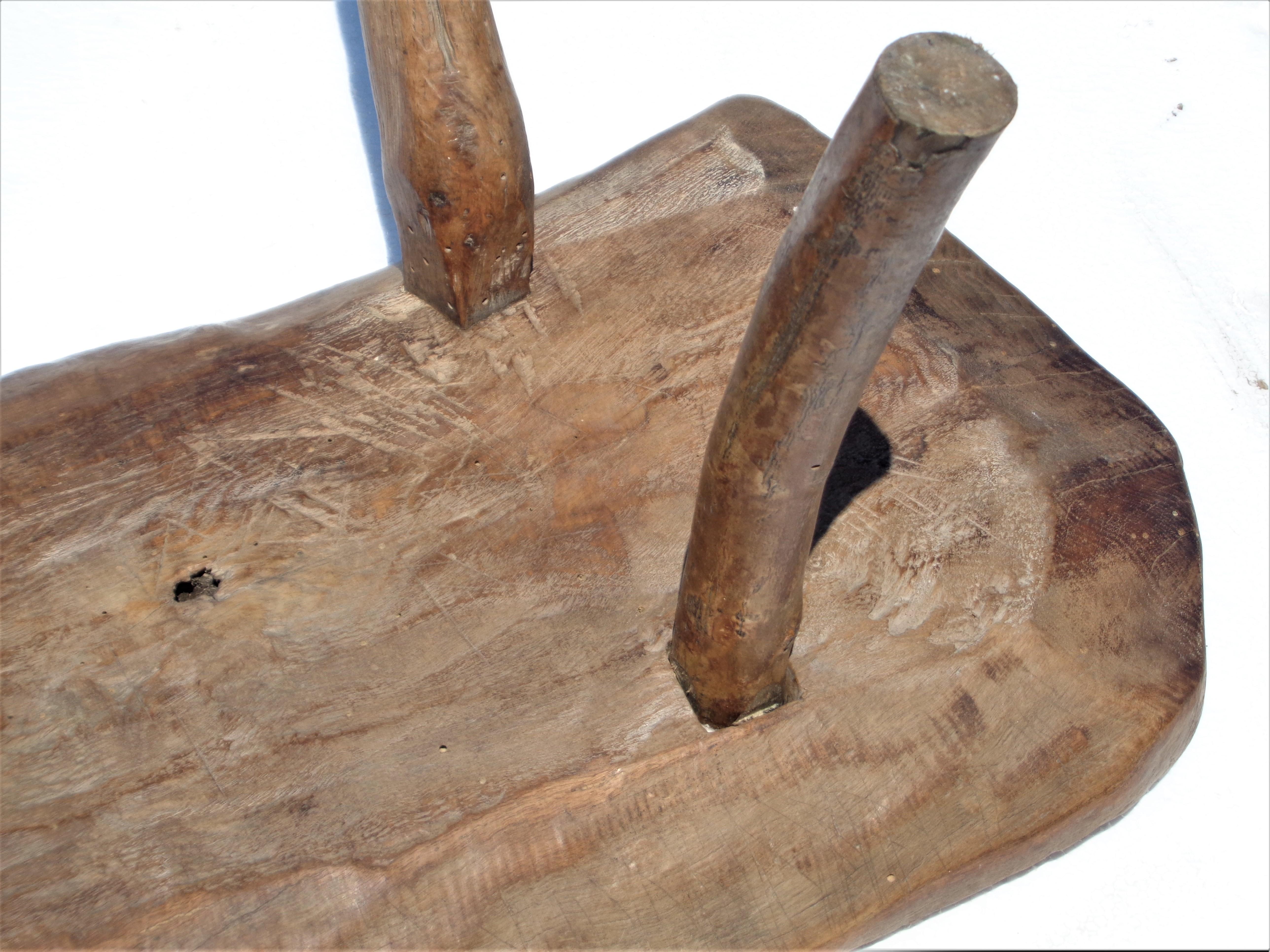 19th Century American Primitive Slab Wood Stool 5