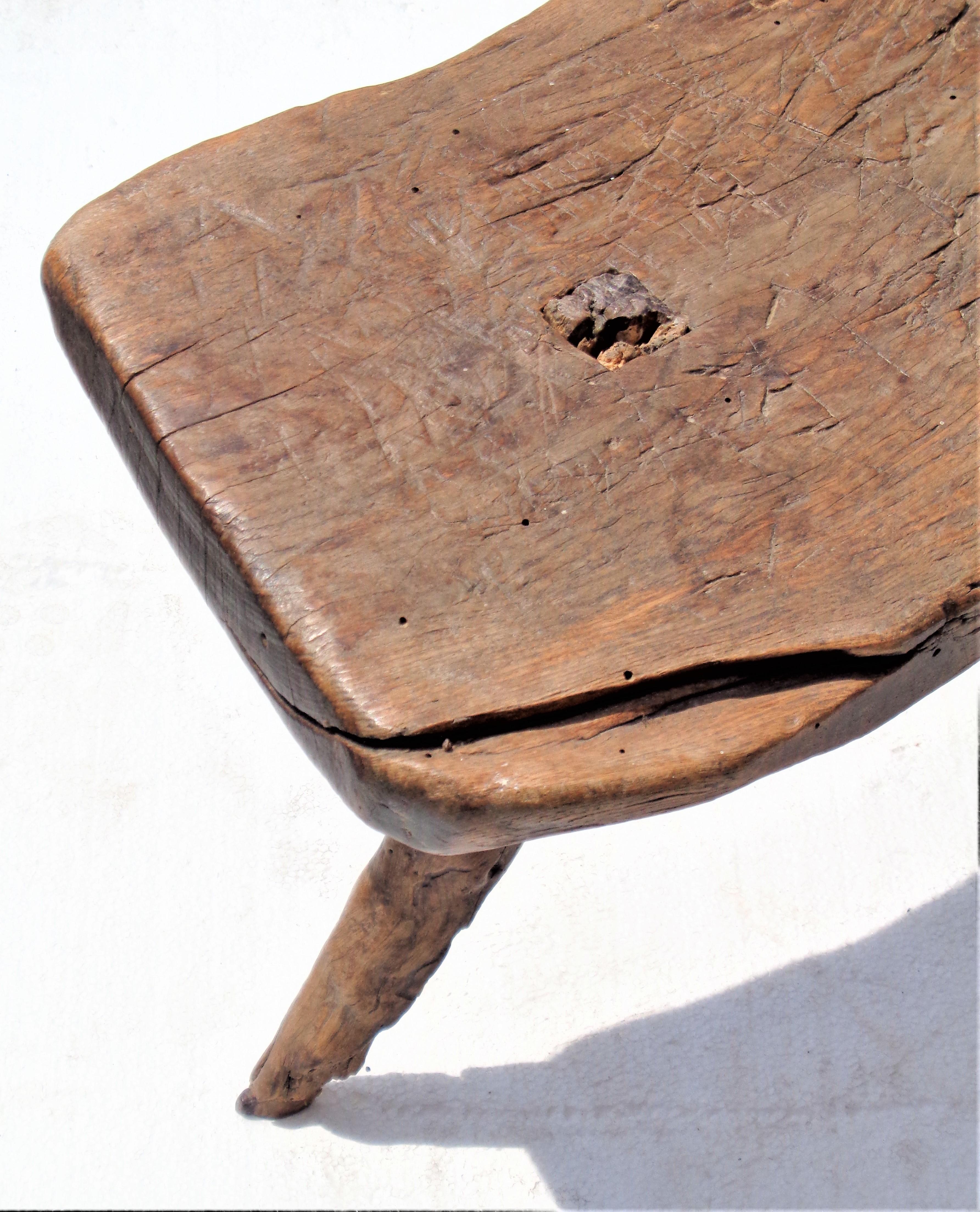 19th Century American Primitive Slab Wood Stool 10