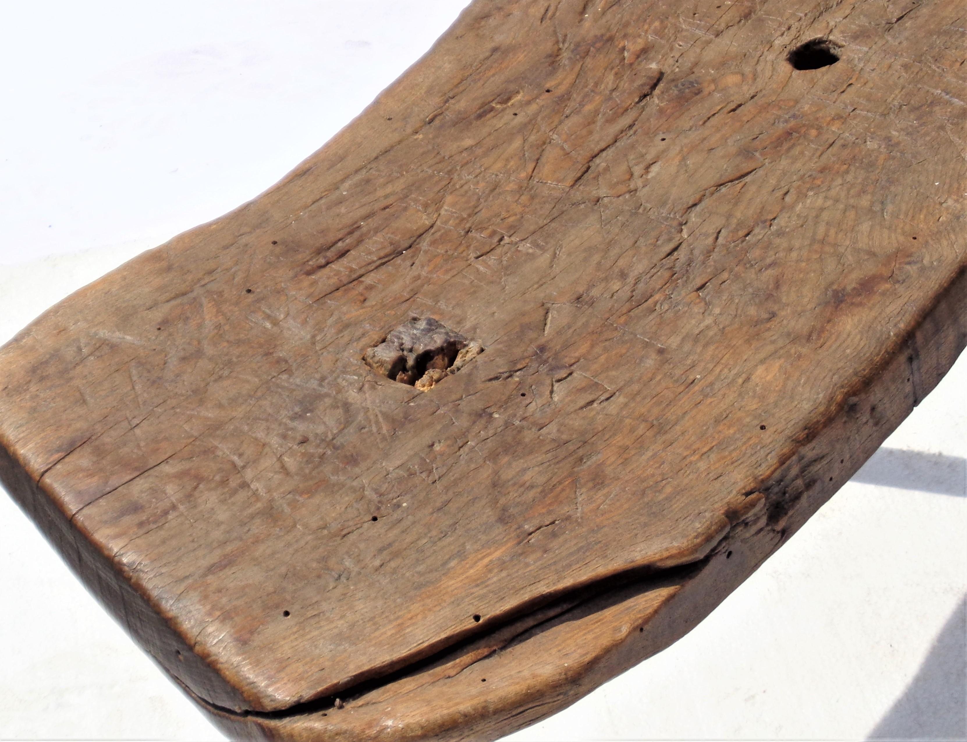 19th Century American Primitive Slab Wood Stool 12