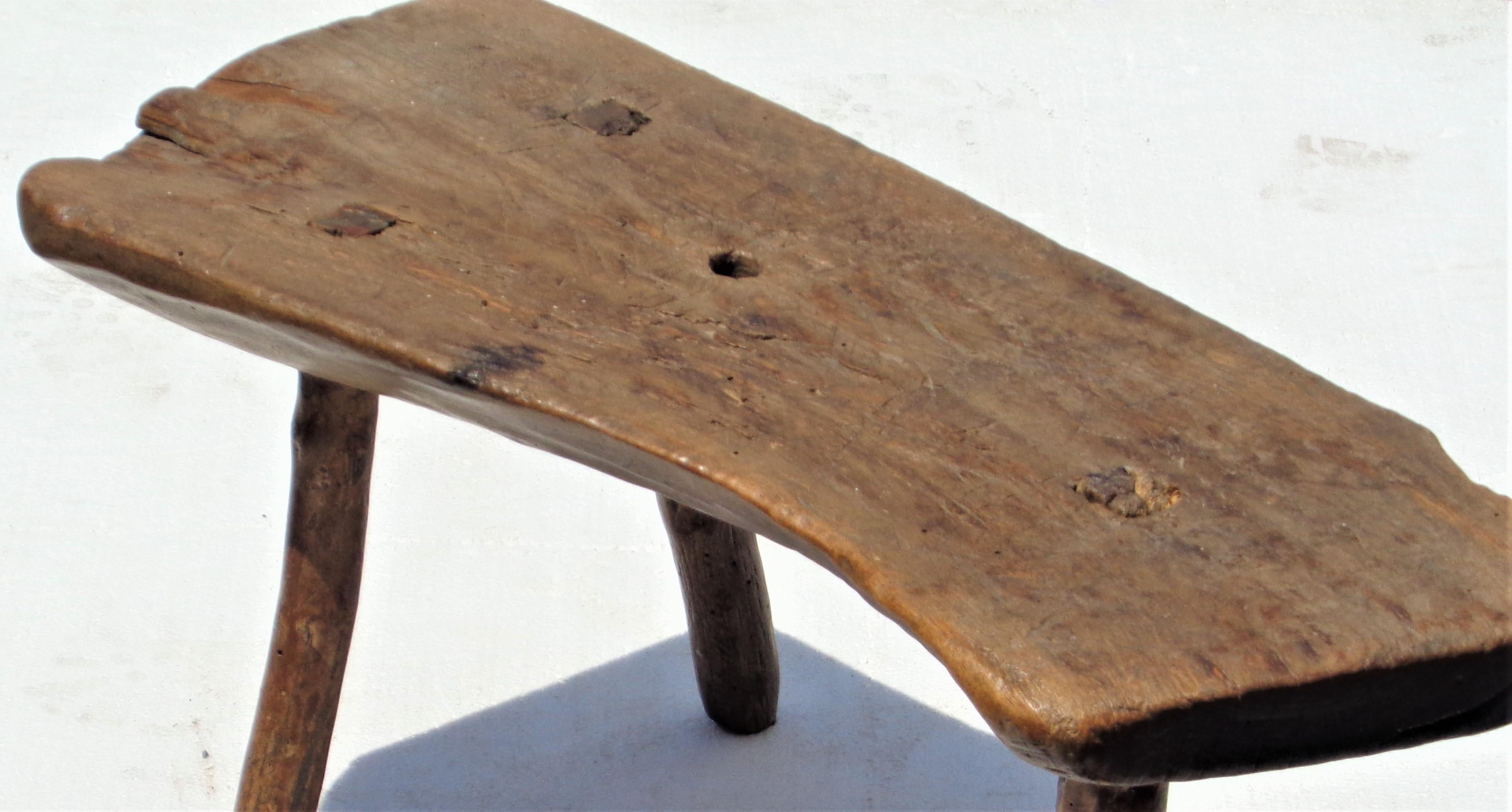 19th Century American Primitive Slab Wood Stool 13