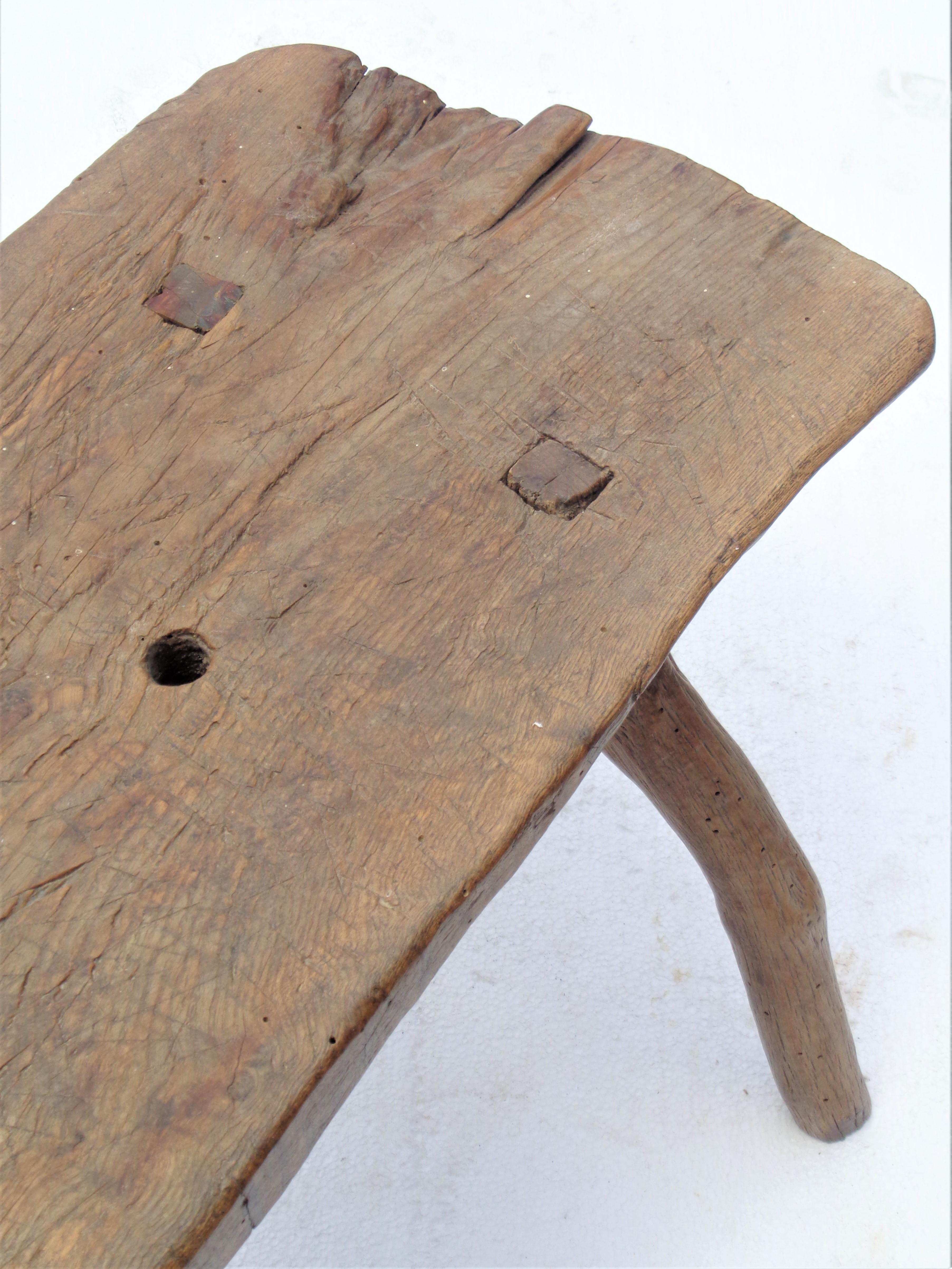 Hand-Crafted 19th Century American Primitive Slab Wood Stool