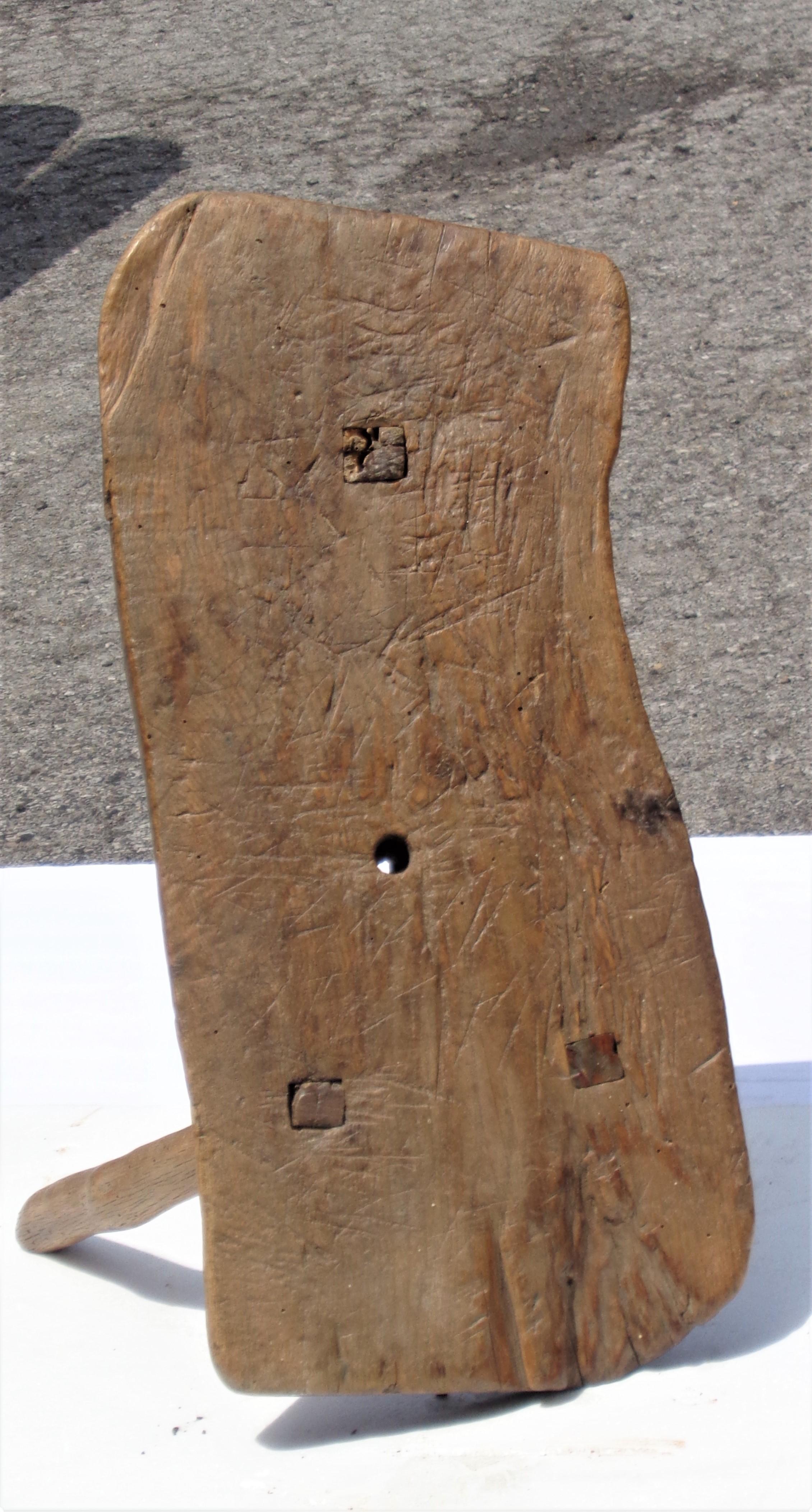 19th Century American Primitive Slab Wood Stool 1
