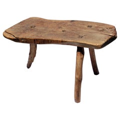 19th Century American Primitive Slab Wood Stool