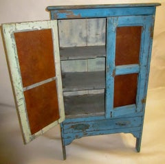 19th Century American Rustic Southern Pie Safe with Distressed Blue Paint