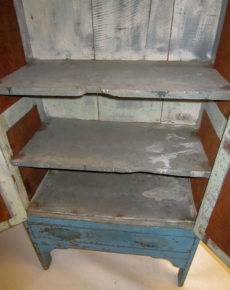 Tin 19th Century American Primitive Southern Pie Safe with Distressed Blue Paint For Sale