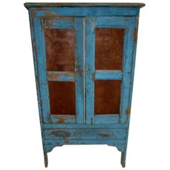 19th Century American Primitive Southern Pie Safe with Distressed Blue Paint