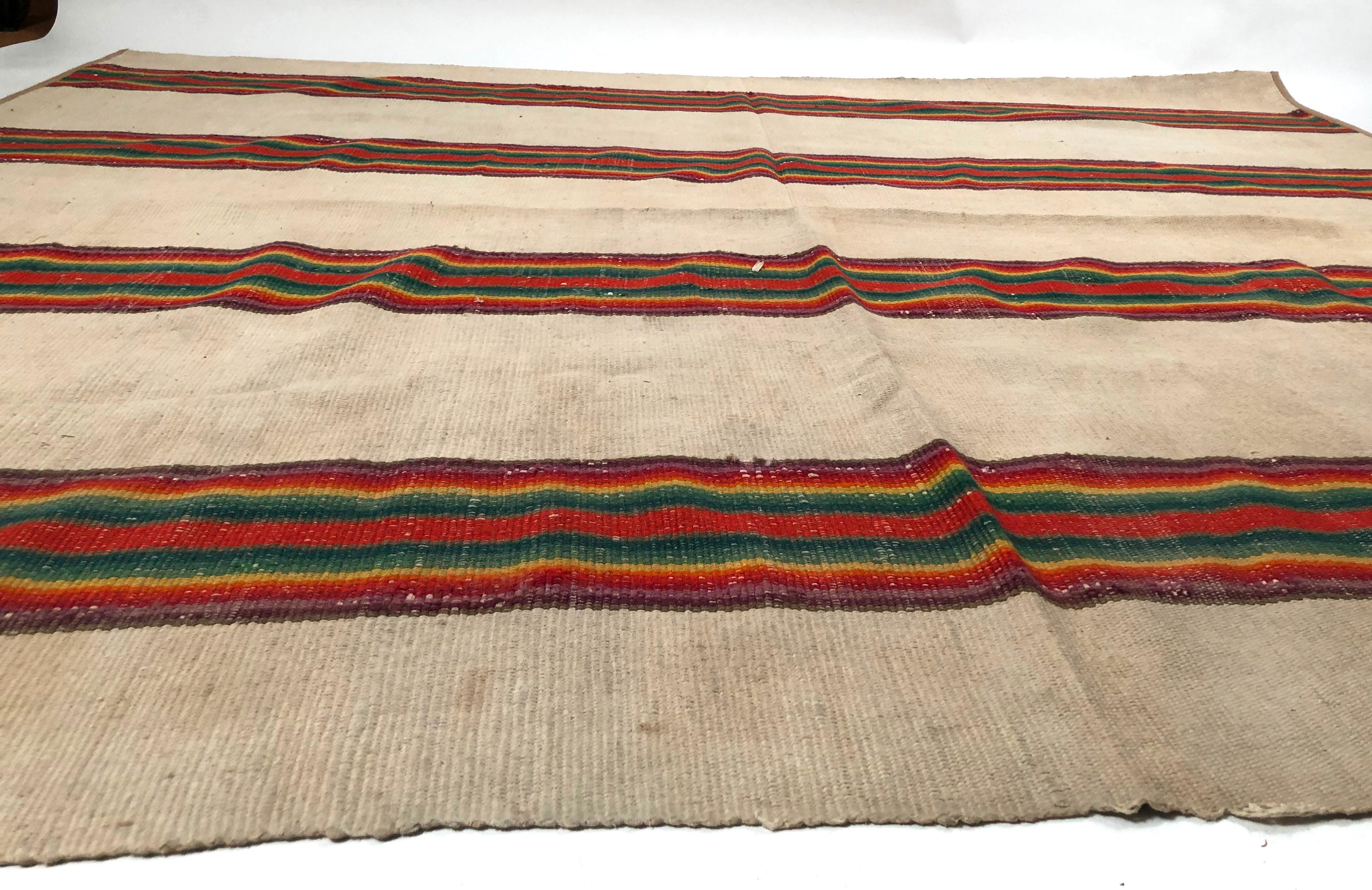 19th Century American Reversible Venetian Striped Carpet 3