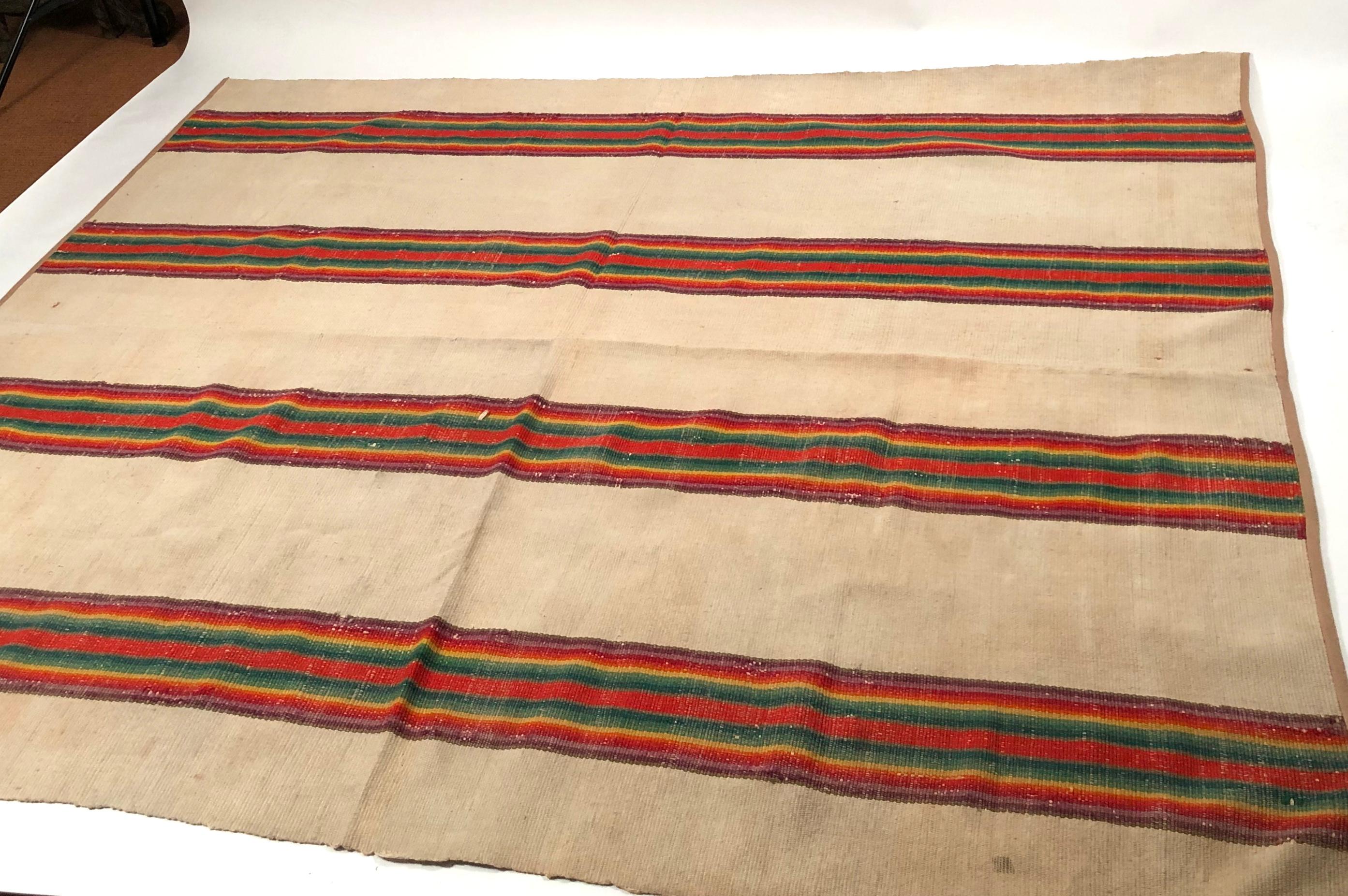 19th Century American Reversible Venetian Striped Carpet 4