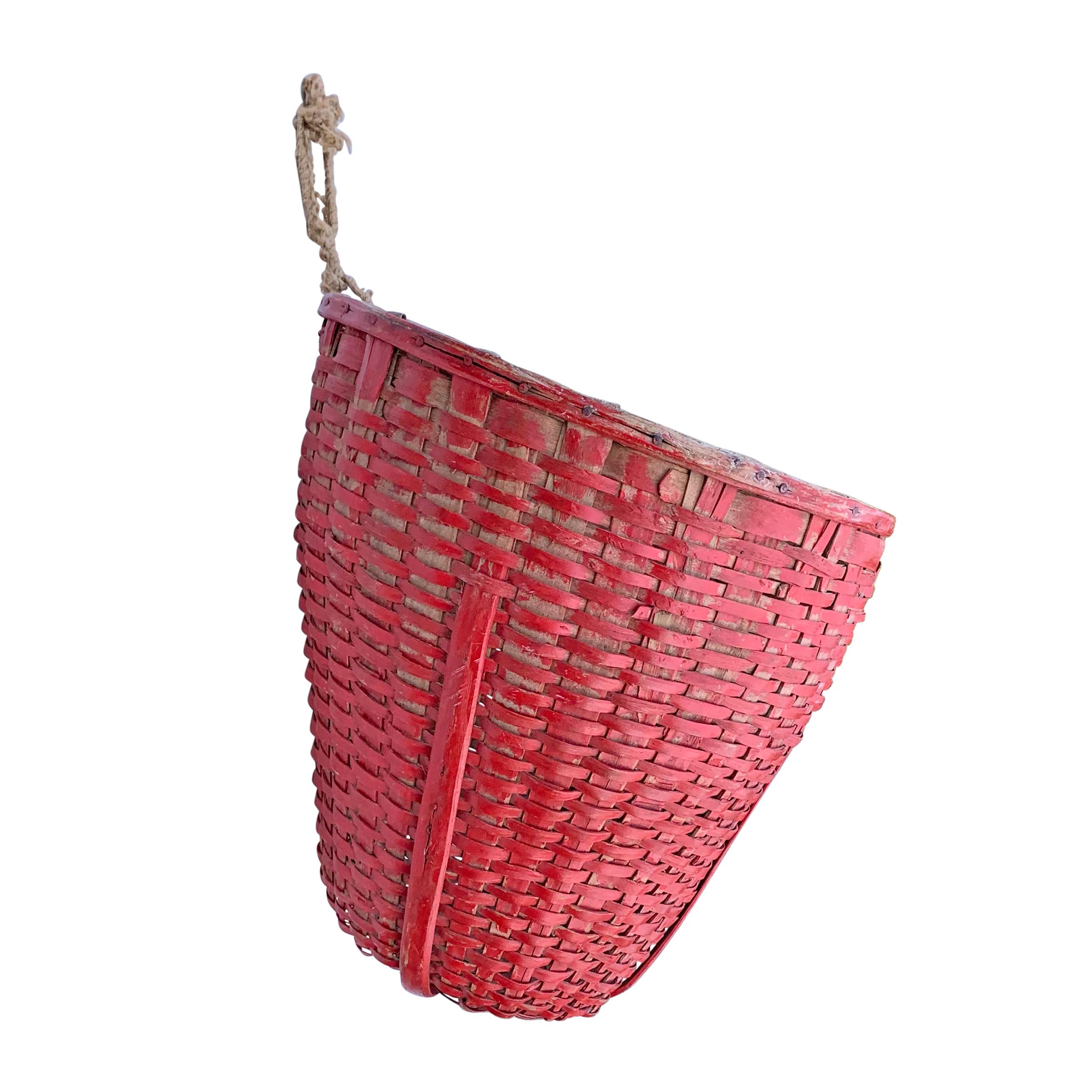 Oak 19th Century American Red Painted Gathering Basket For Sale