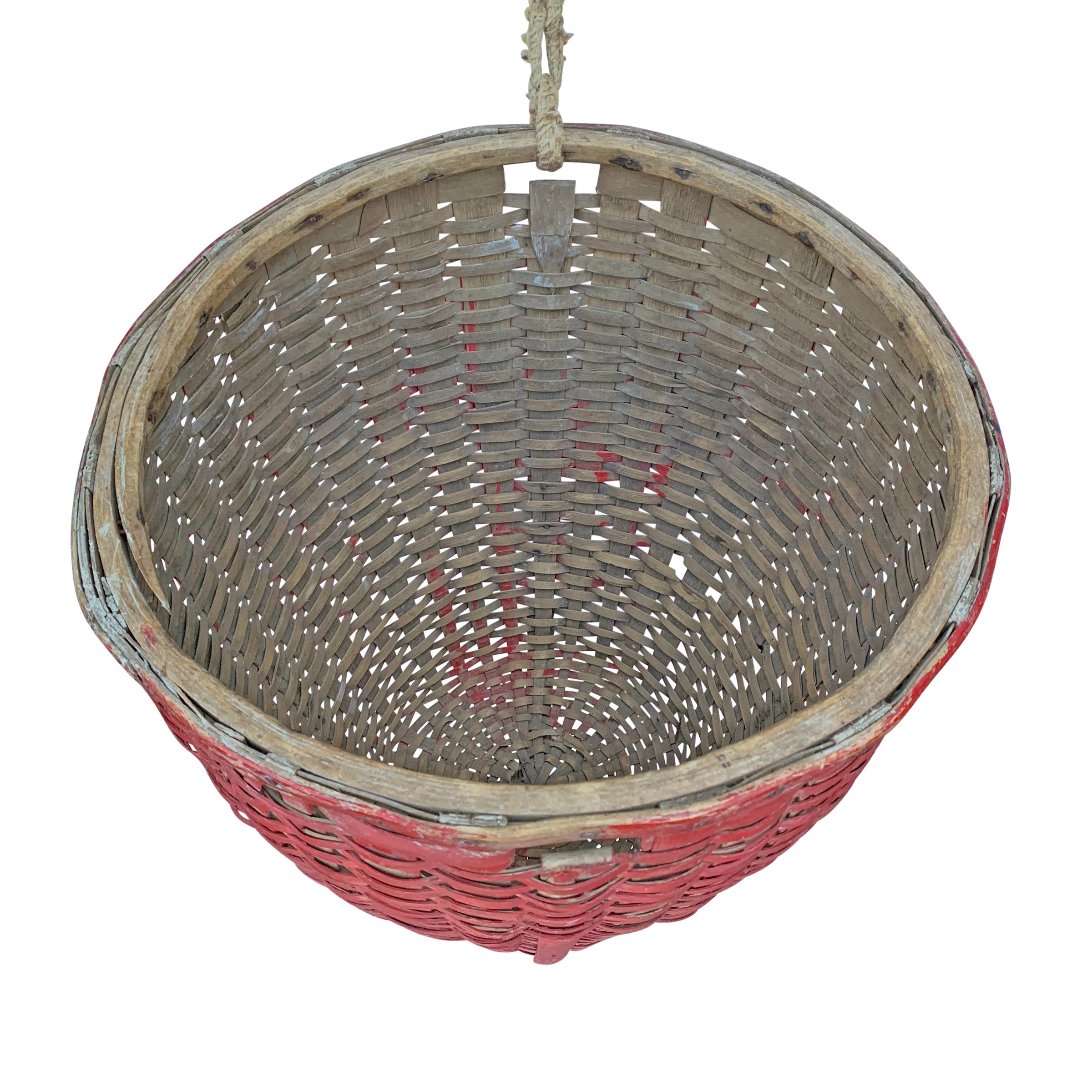 19th Century American Red Painted Gathering Basket For Sale 1