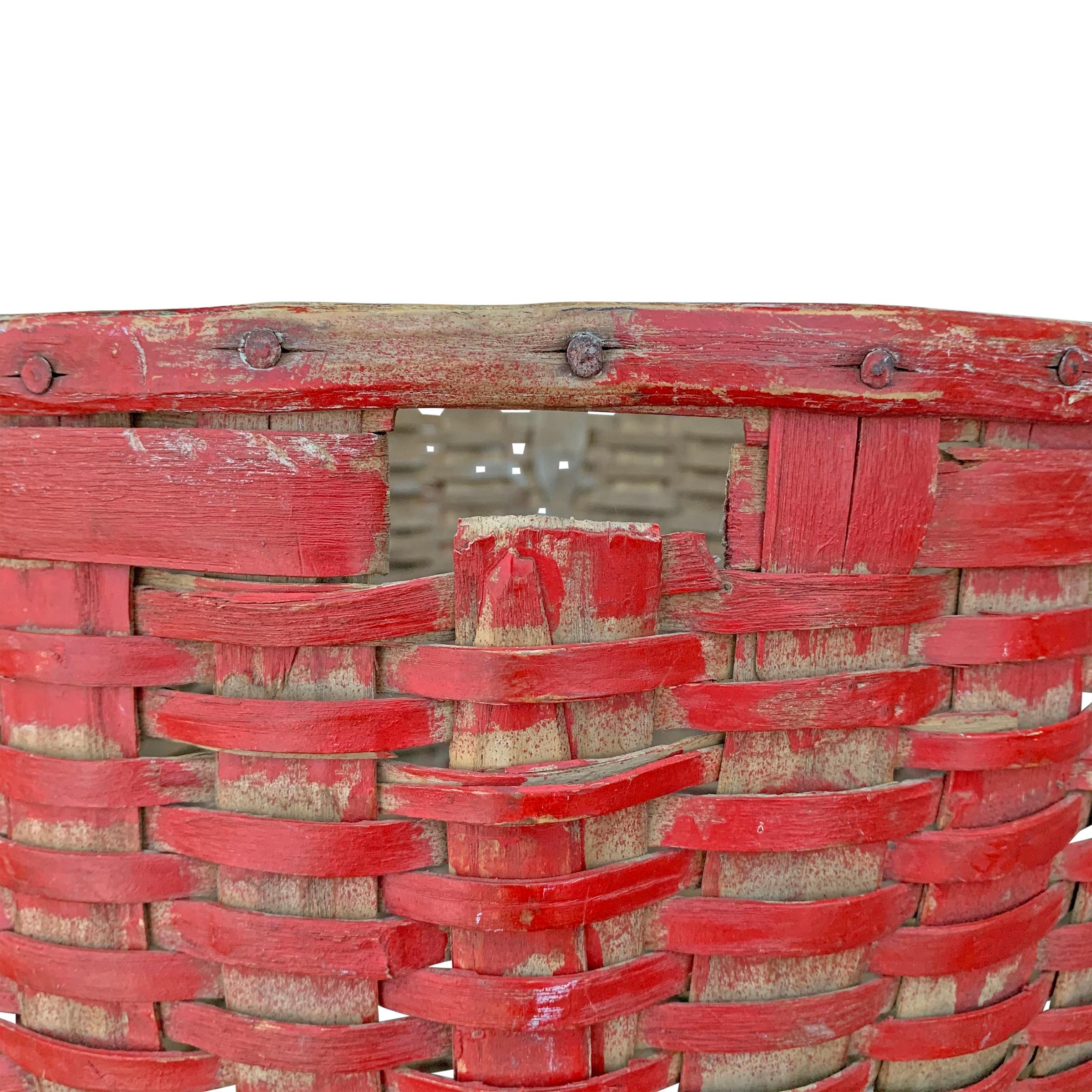 19th Century American Red Painted Gathering Basket For Sale 2