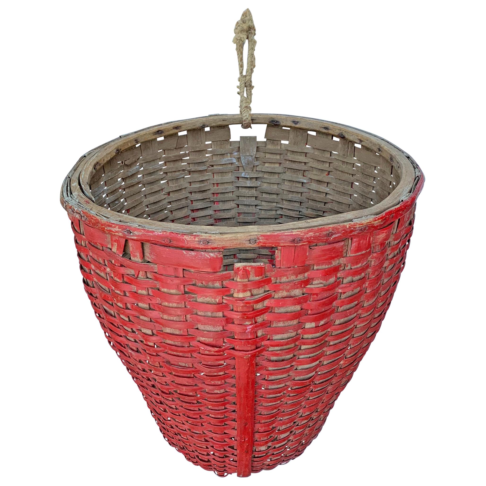 19th Century American Red Painted Gathering Basket