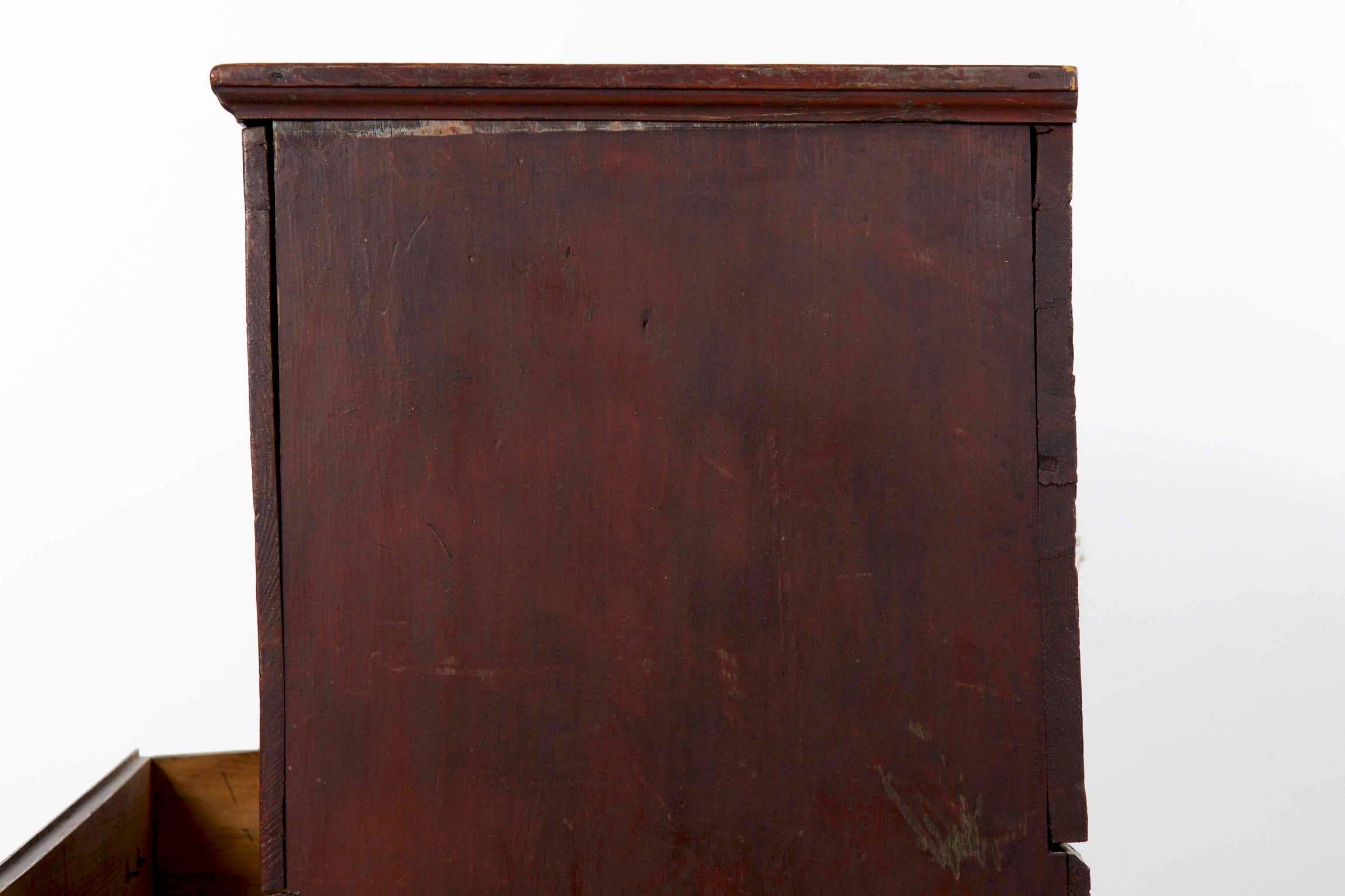 19th Century American Red Painted Mule Blanket Chest of Drawers 4