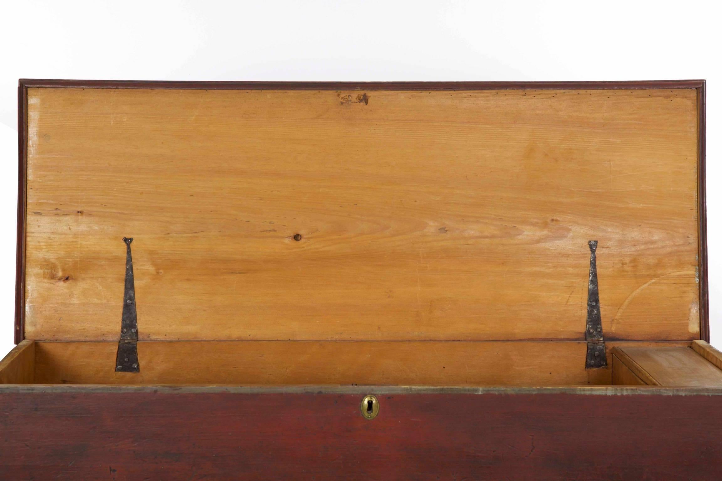 19th Century American Red Painted Mule Blanket Chest of Drawers 10