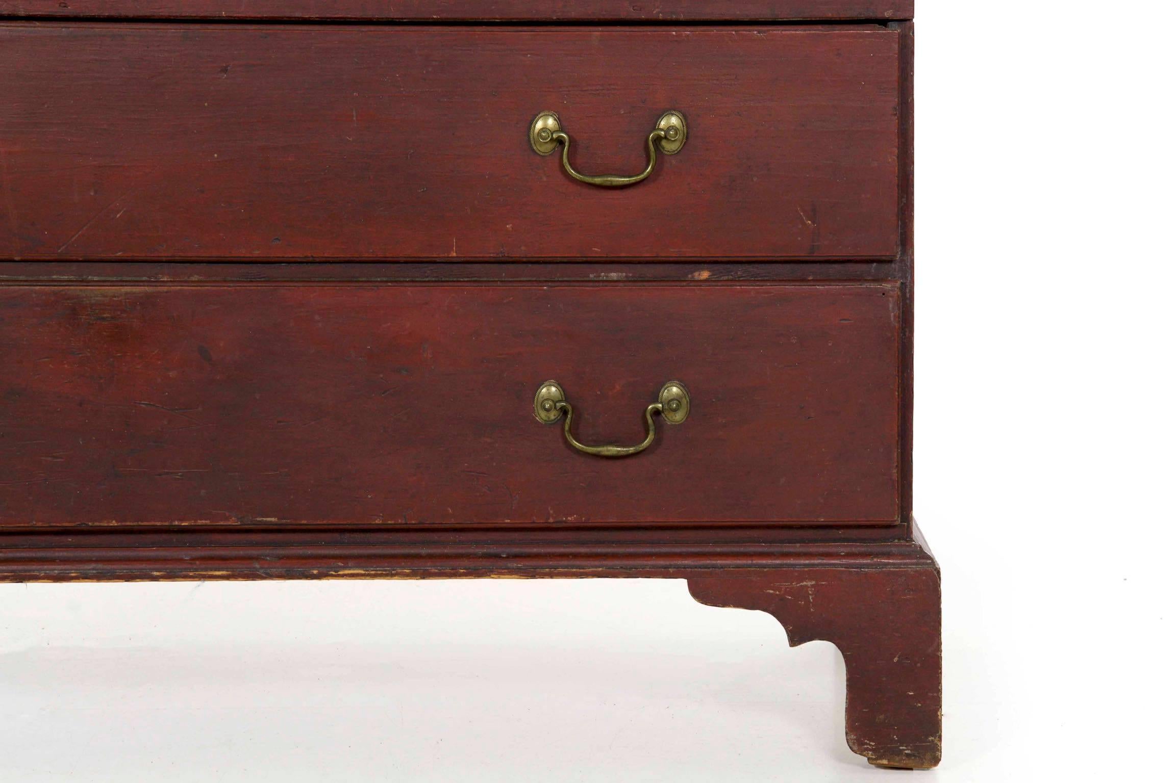 19th Century American Red Painted Mule Blanket Chest of Drawers 1