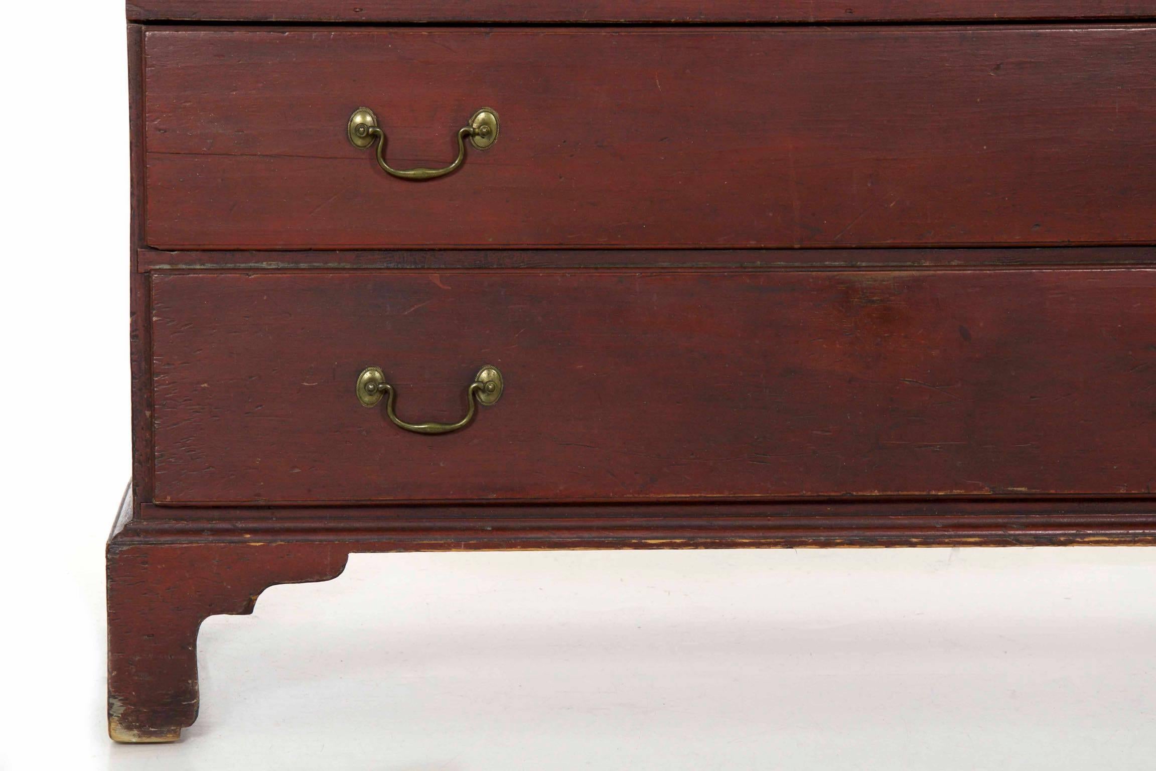 19th Century American Red Painted Mule Blanket Chest of Drawers 2