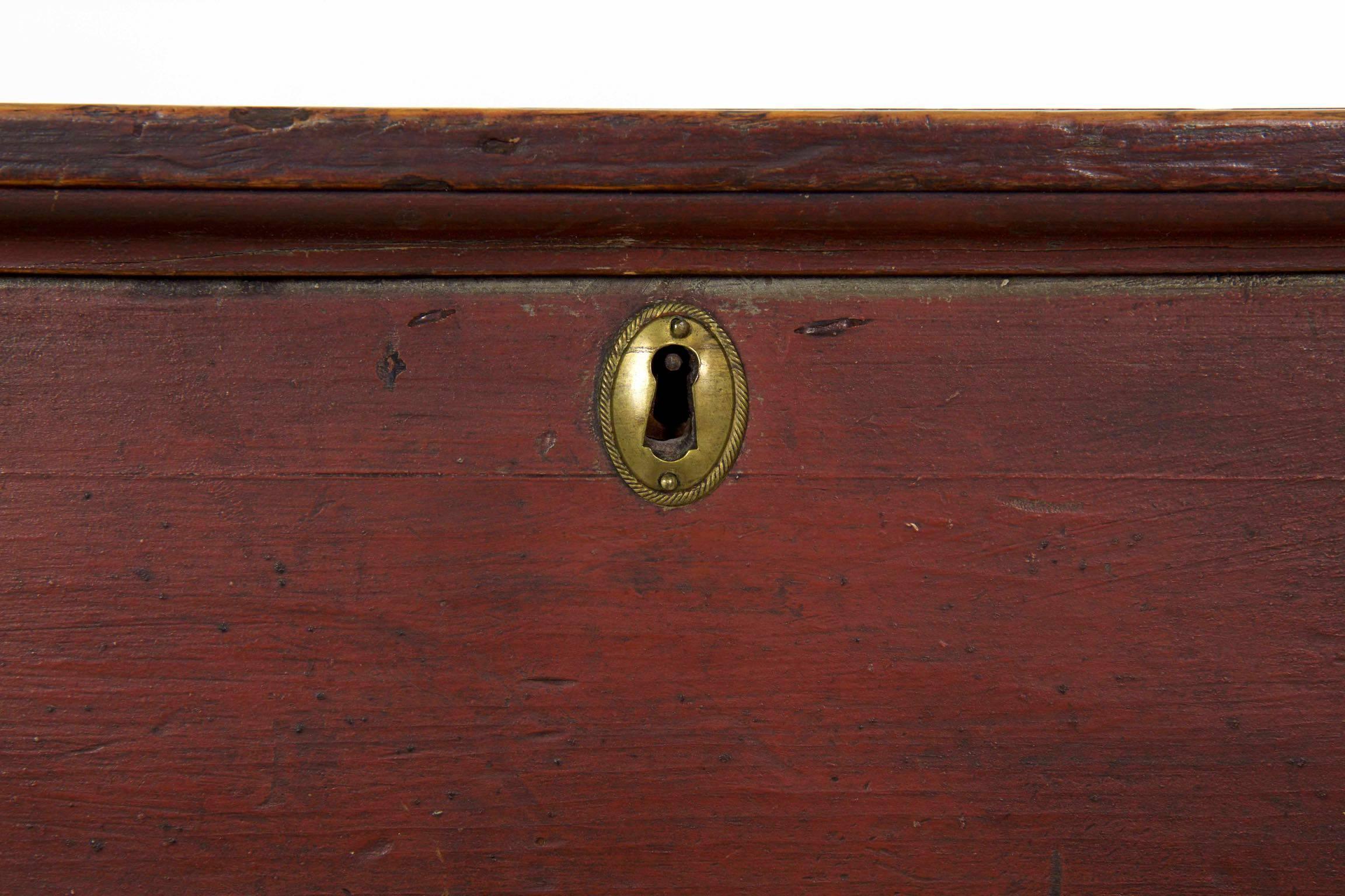 19th Century American Red Painted Mule Blanket Chest of Drawers 3