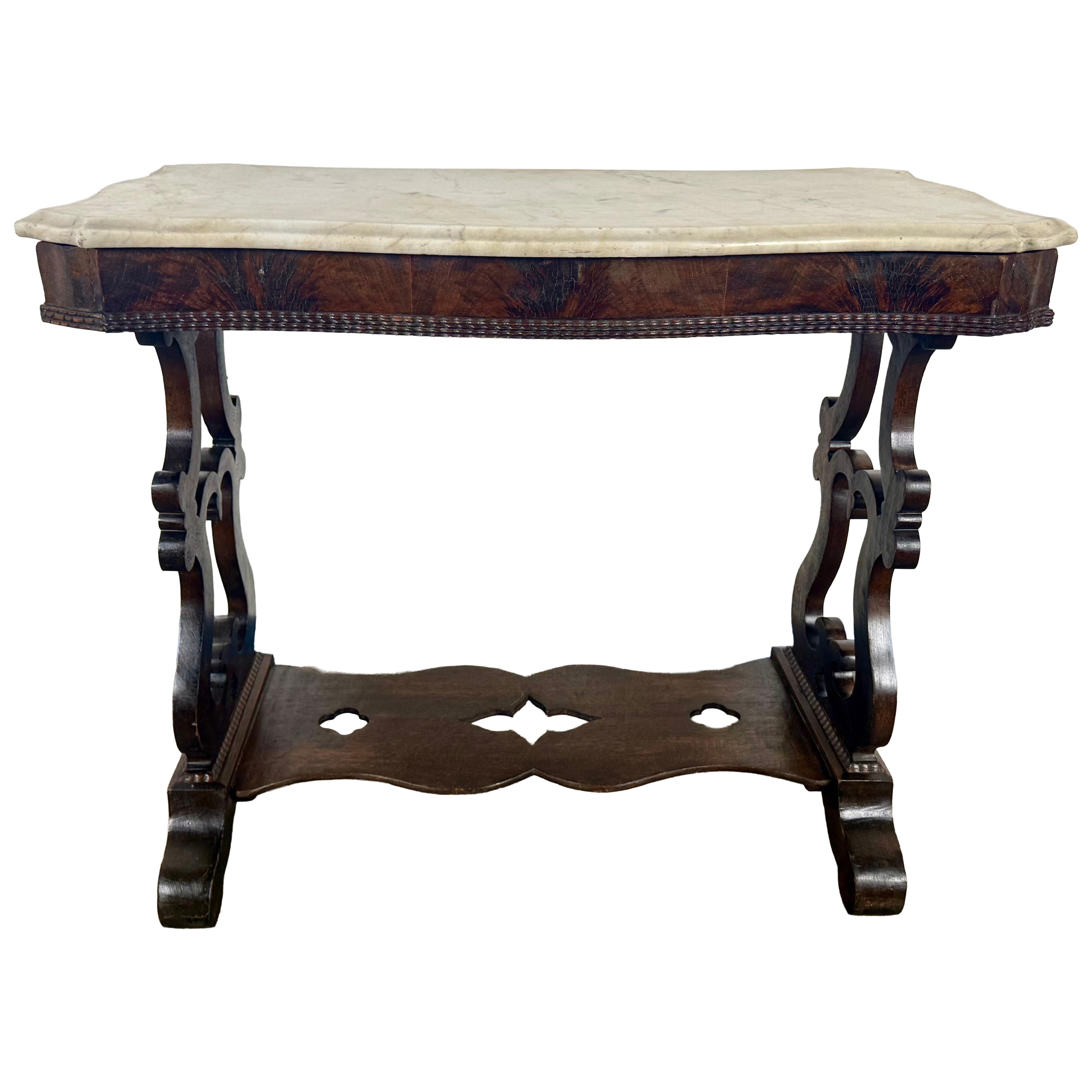 19th Century American Renaissance Revival Marble-Top Side Table