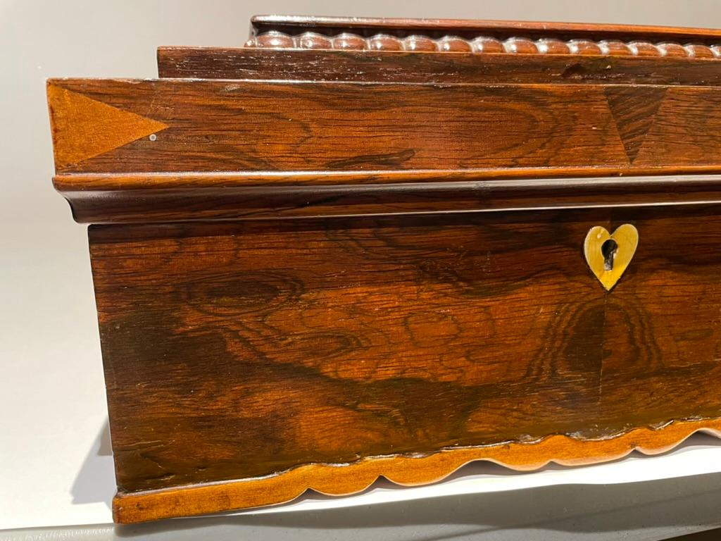 19th Century American Rosewood Box With Fruit Wood Star Inlay, Fun Interior For Sale 5