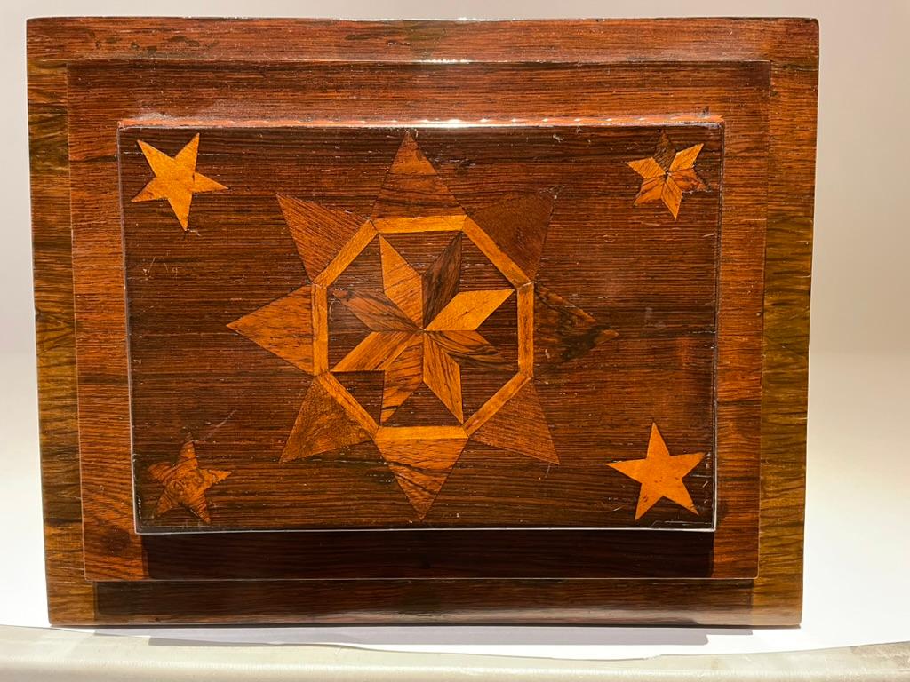 19th Century American Rosewood Box With Fruit Wood Star Inlay, Fun Interior For Sale 6