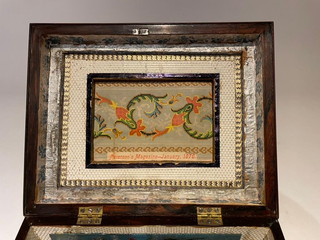 Amerikanische Rosenholzschachtel aus dem 19. Jahrhundert mit Obstholz-Stern-Intarsien, Fun Interior im Angebot 11