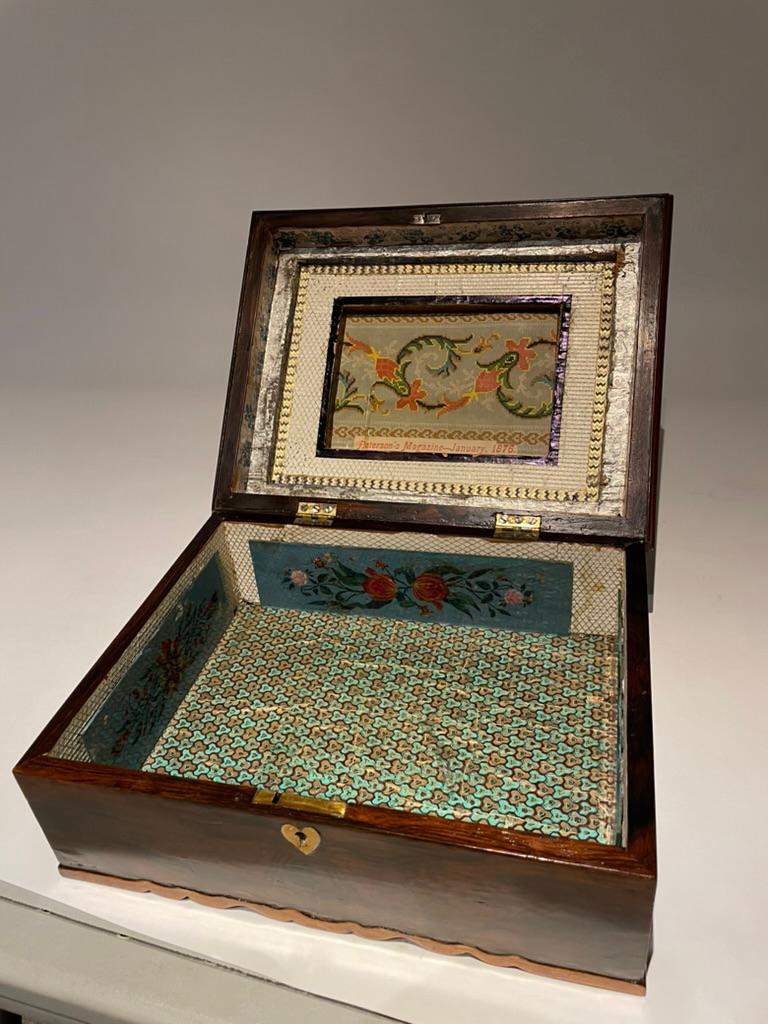 19th Century American Rosewood Box With Fruit Wood Star Inlay, Fun Interior For Sale 13