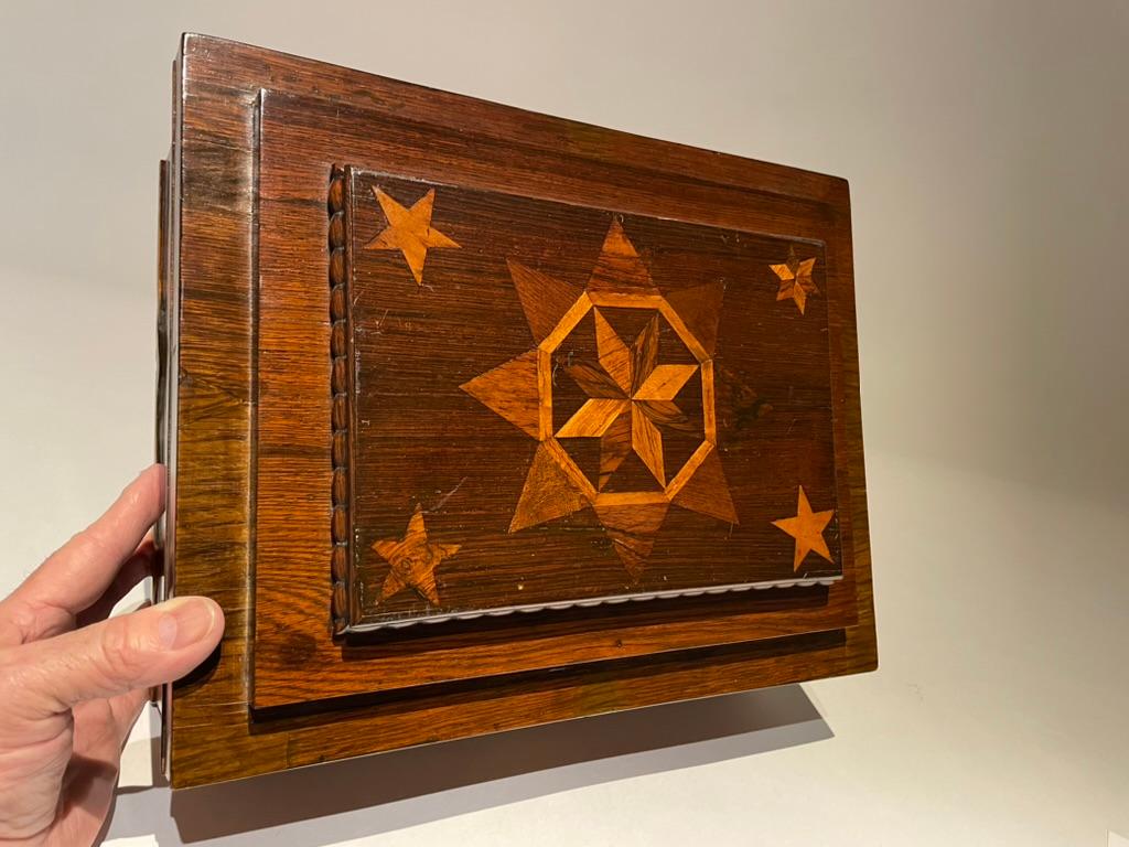 19th Century American Rosewood Box With Fruit Wood Star Inlay, Fun Interior For Sale 15