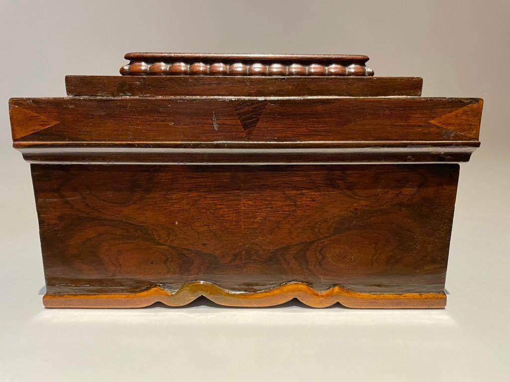 Glass 19th Century American Rosewood Box With Fruit Wood Star Inlay, Fun Interior For Sale