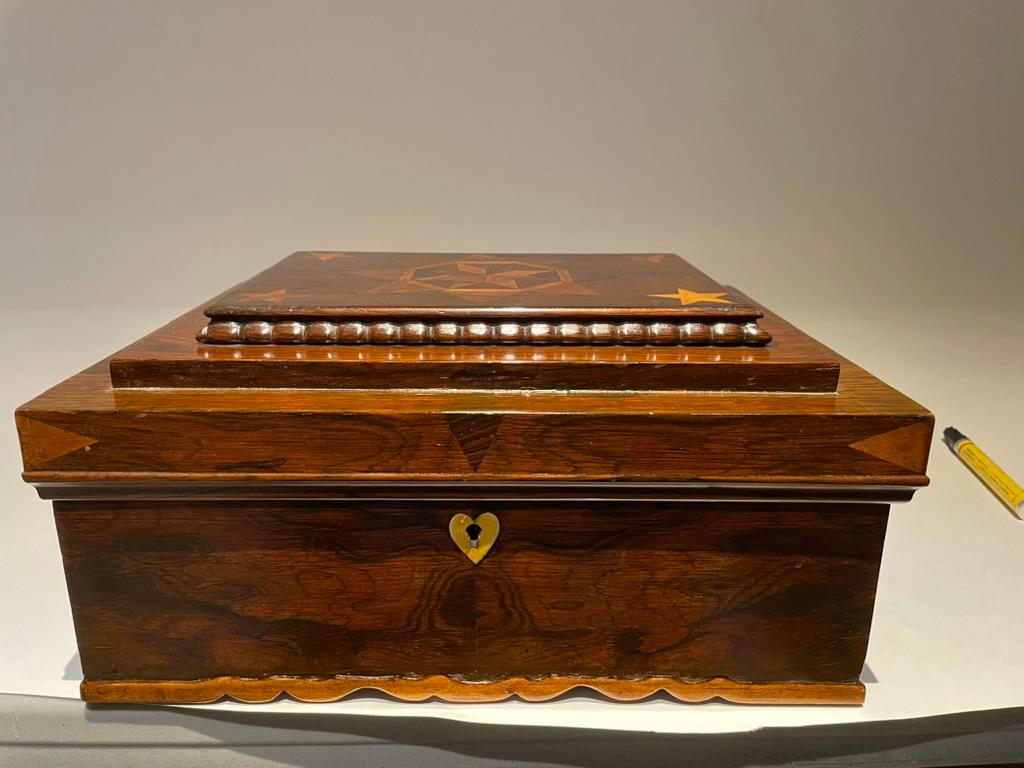 19th Century American Rosewood Box With Fruit Wood Star Inlay, Fun Interior For Sale 2