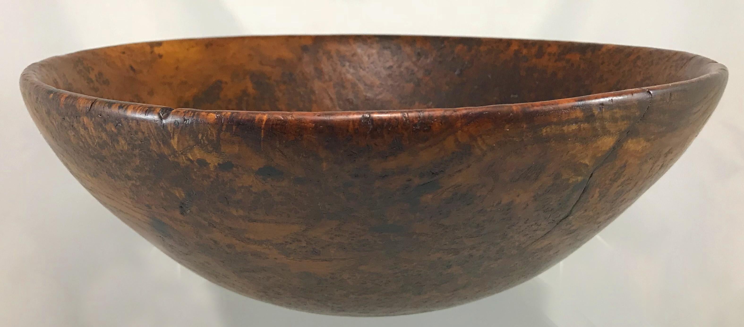 Hand-Carved 19th Century American Round Burl Bowl with Great Patina