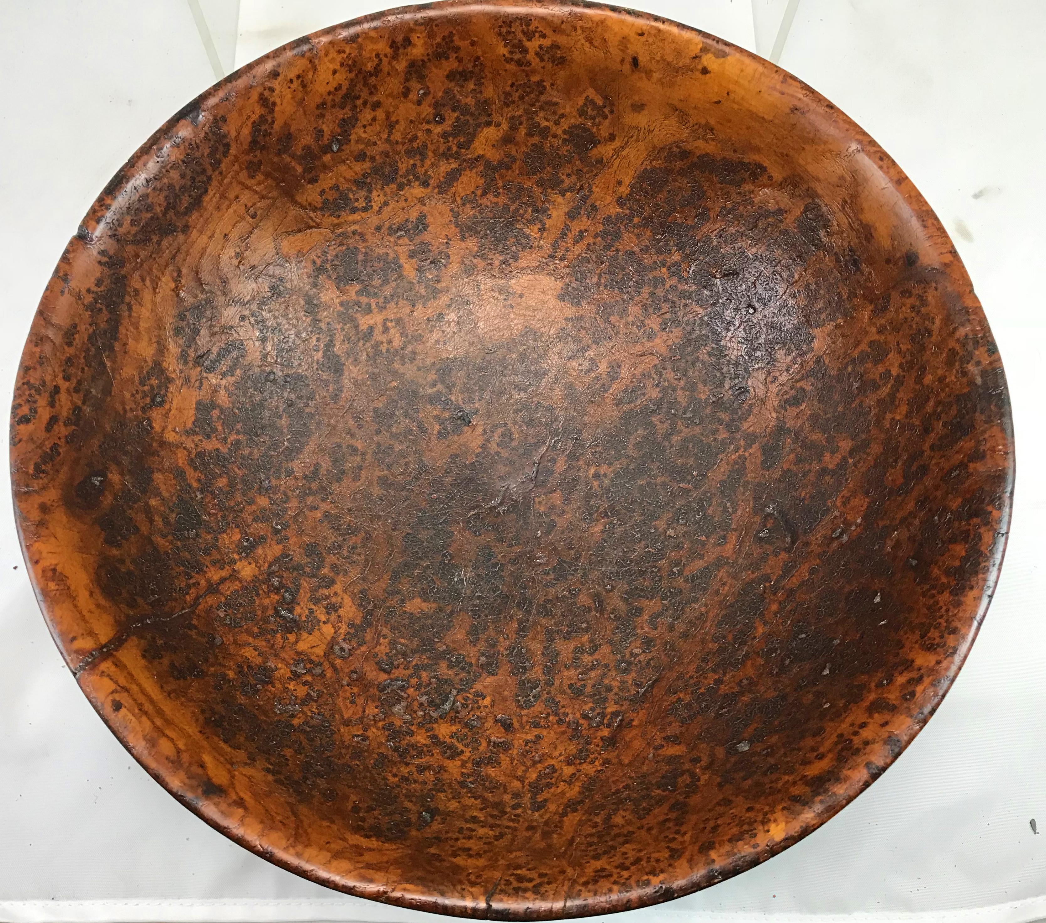 19th Century American Round Burl Bowl with Great Patina 1