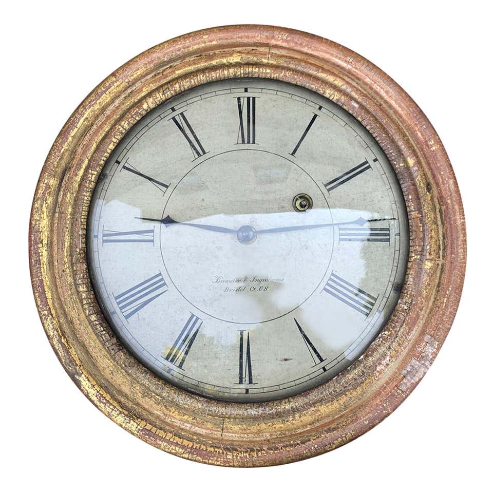 1830 Clock 19th Century American Round Wall Clock by Brewster and Ingraham, circa ...
