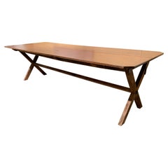 Antique 19th Century American Sawbuck Trestle Dining Table with Two Board Top
