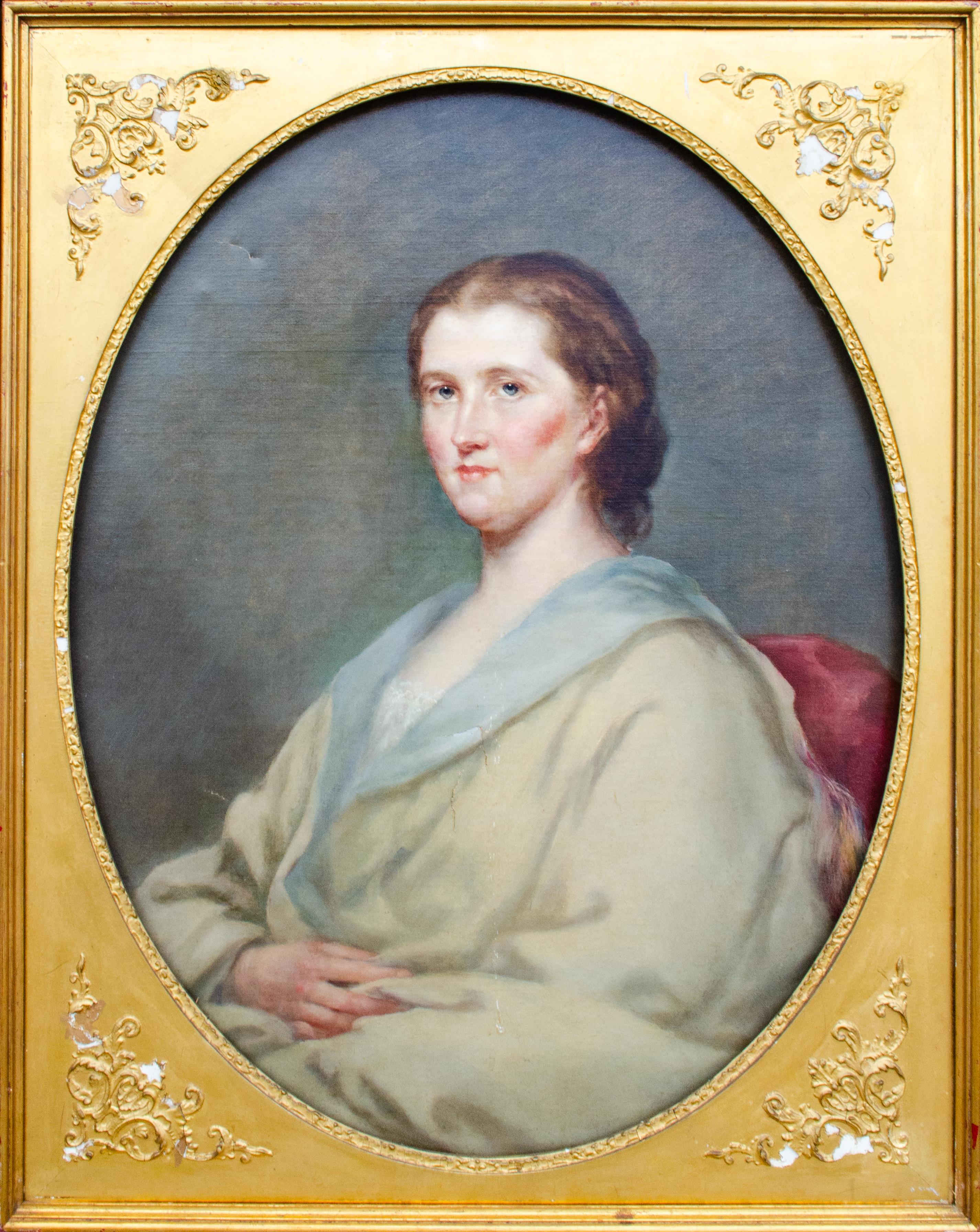 Portrait Painting 19th Century American School - Portrait d'une femme de l'école américaine