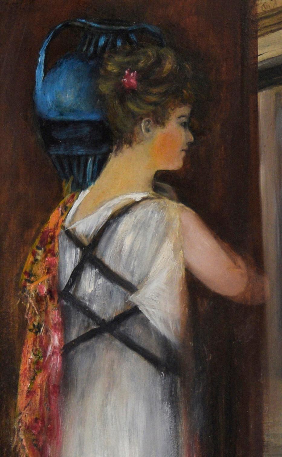 Femme athénienne transportant une jarre d'eau dans une robe blanche en vente 1