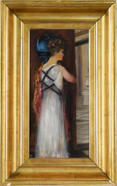 Antique Athenian Woman Carrying a Water Jar In a White Dress
