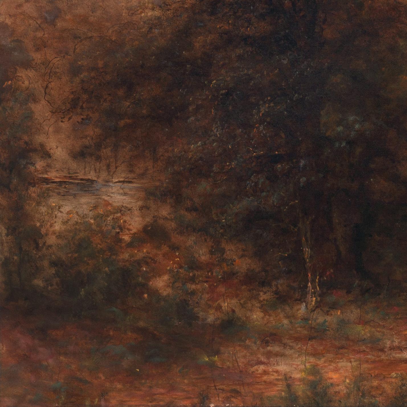 'Paesaggio boschivo illuminato dal sole', olio di grandi dimensioni sulla valle del fiume Hudson, Luminism, New York - Landscape Painting Marrone di 19th Century American School