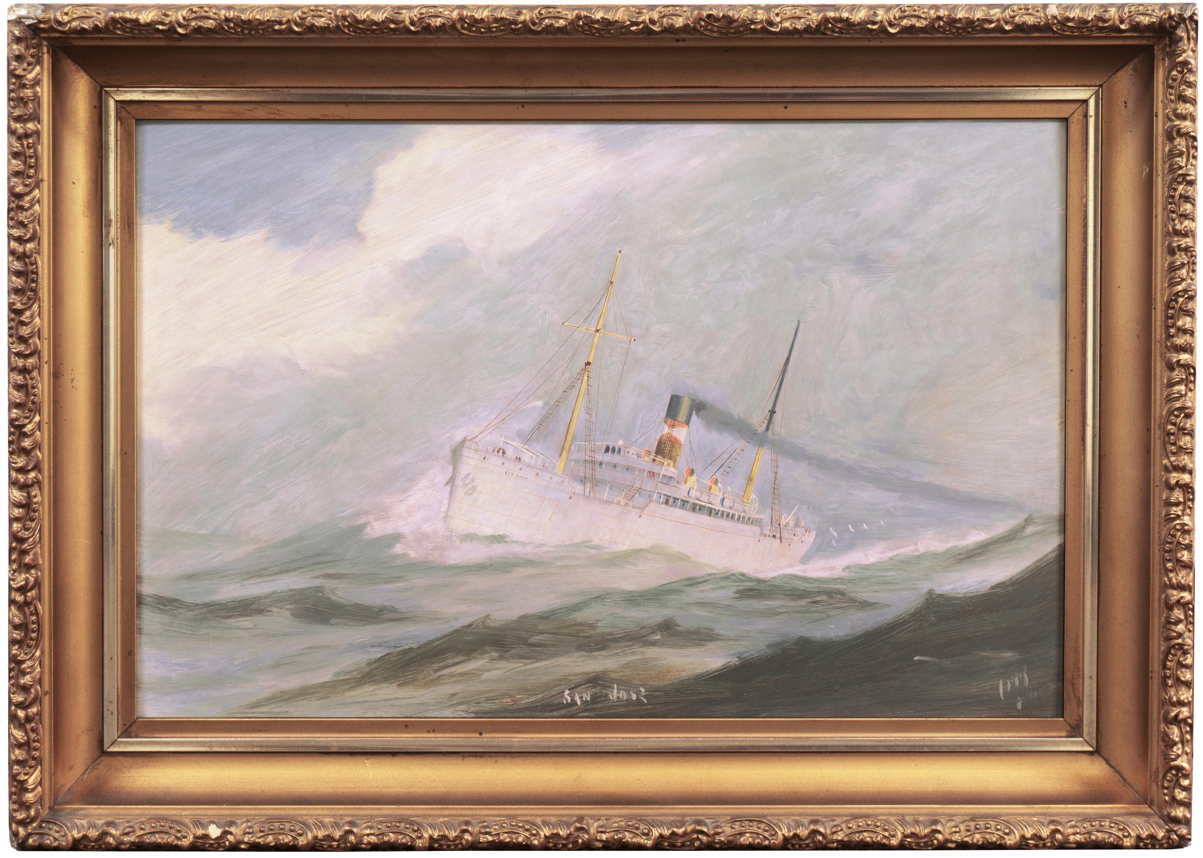 The SS. « San Jose », American Merchant Marine, United Fruit Company Freighter - Painting de 19th Century American School