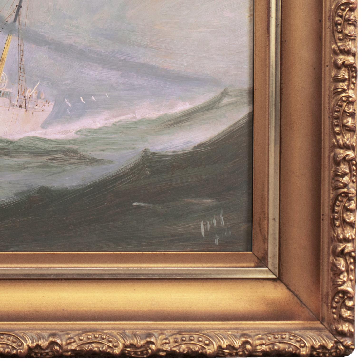 The SS. « San Jose », American Merchant Marine, United Fruit Company Freighter - Gris Landscape Painting par 19th Century American School