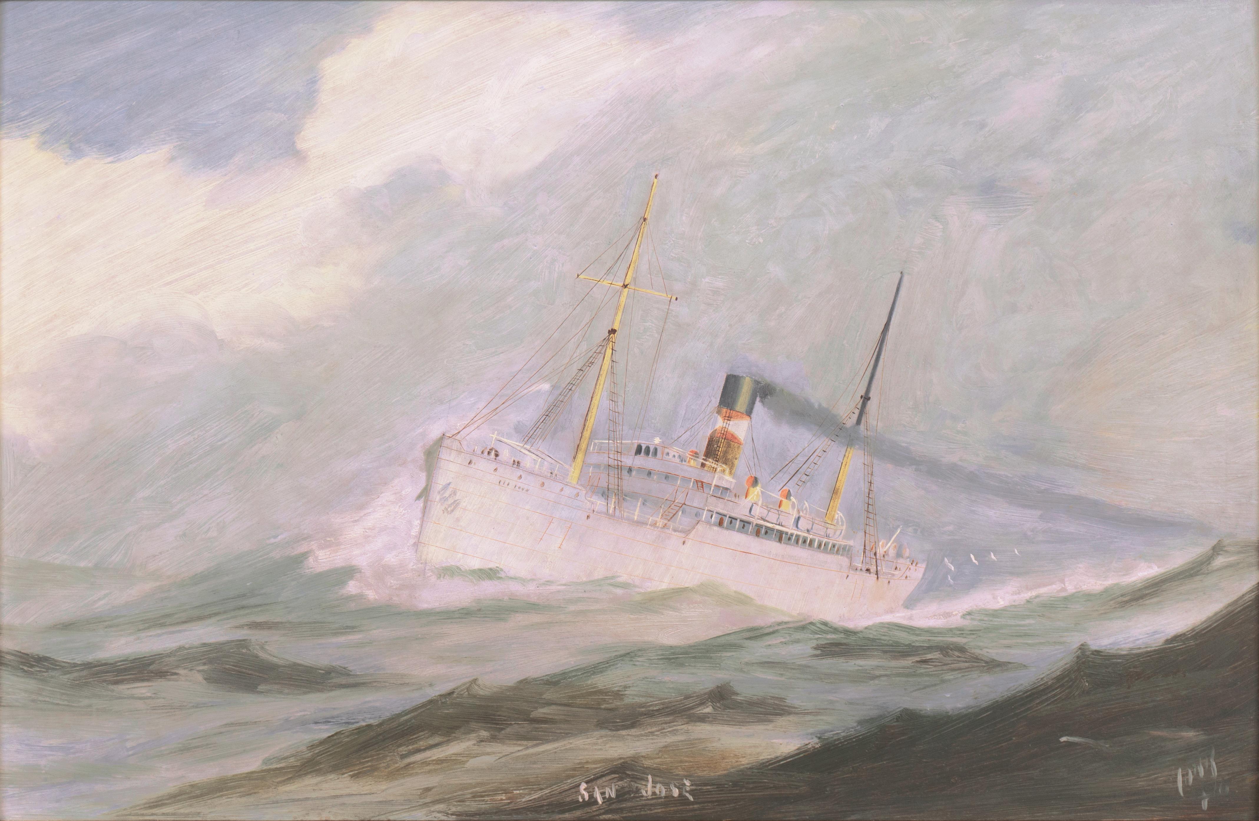 Landscape Painting 19th Century American School - The SS. « San Jose », American Merchant Marine, United Fruit Company Freighter
