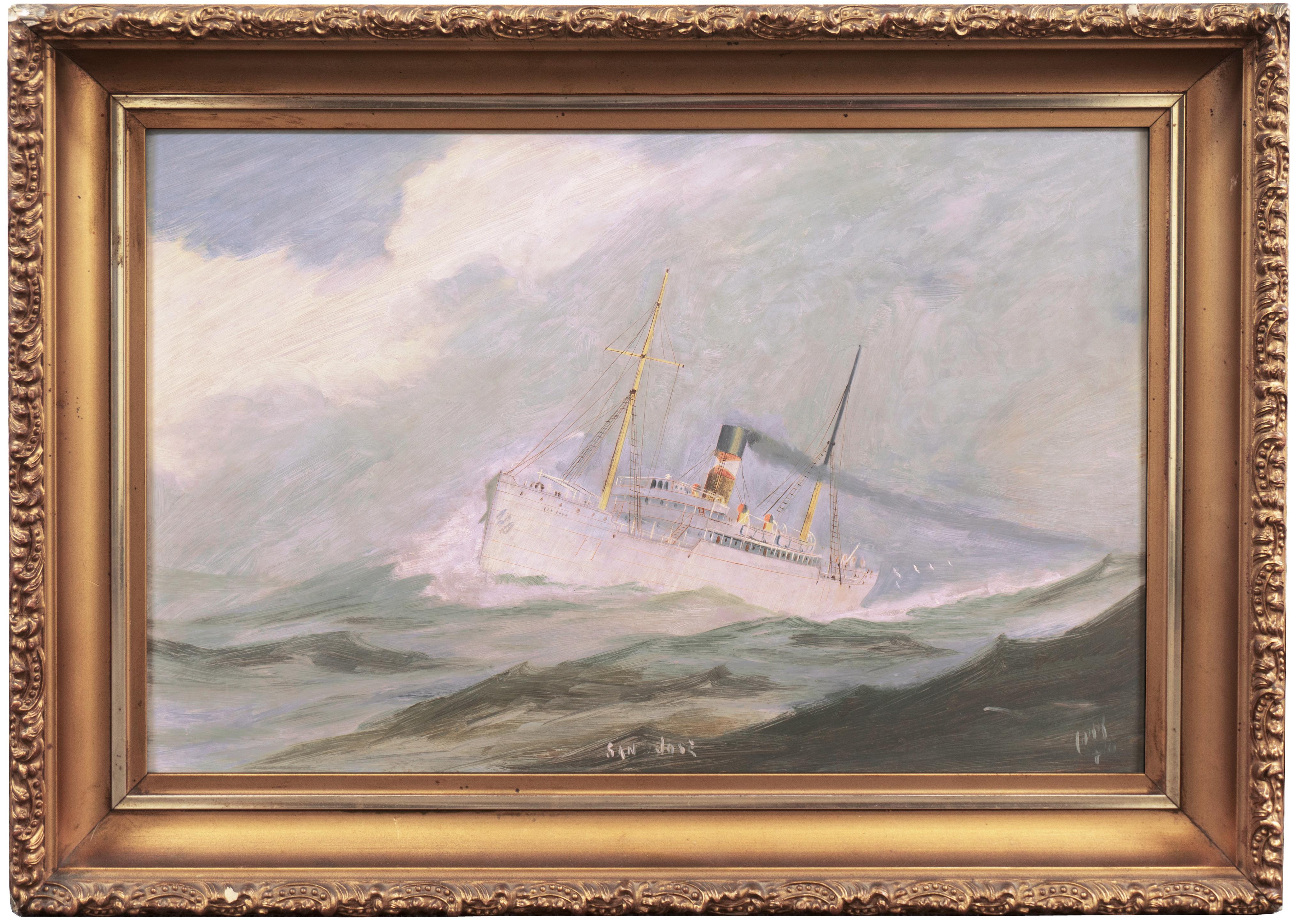 'The SS. San Jose', American Merchant Marine, United Fruit Company Freighter  - Painting by 19th Century American School